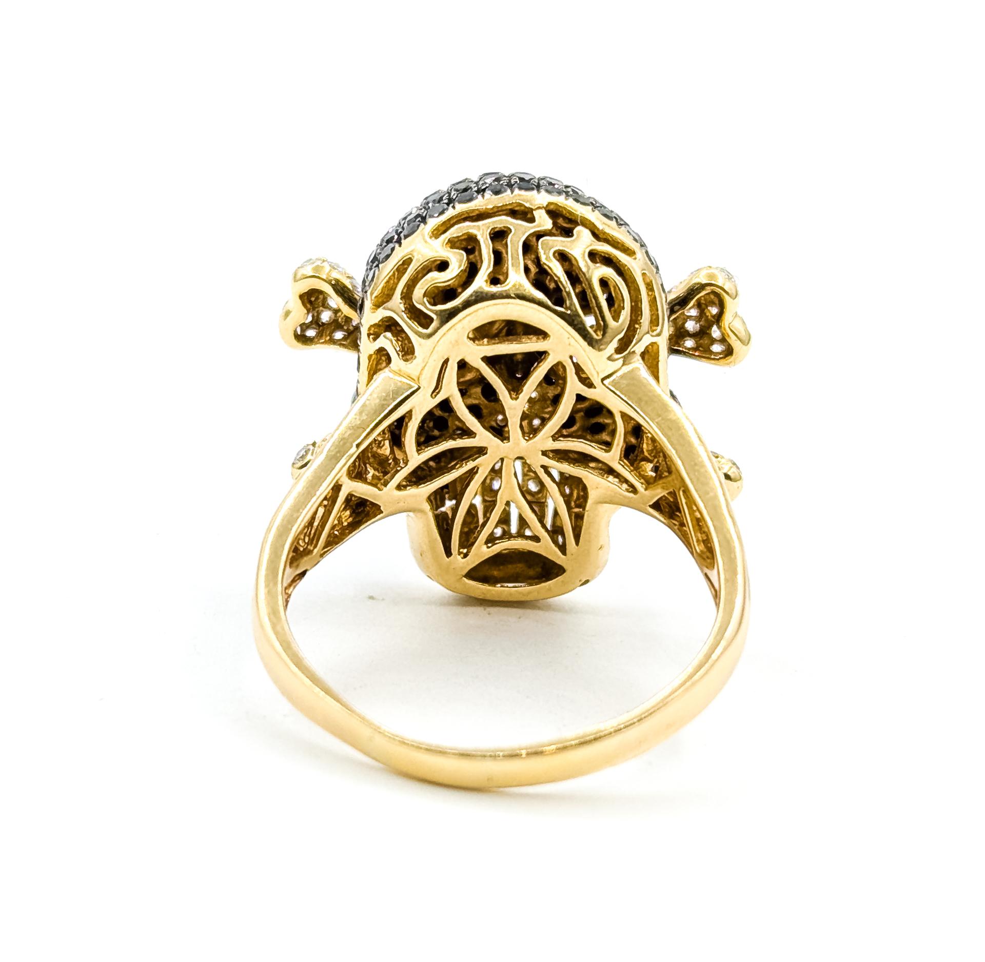 Whiting, anello con teschio di diamanti bianchi e neri in 14k in vendita 3