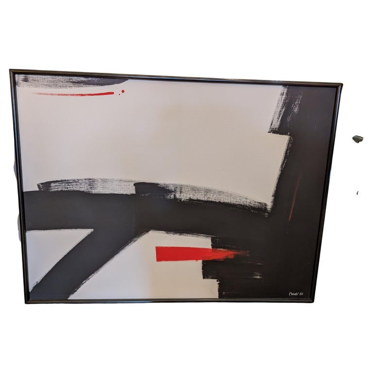 Striking Bold Abstract Painting in Black White and Red For Sale at 1stDibs