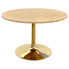 Striking Brass-Plated and Italian Marble Dinning Table by Chrome Craft