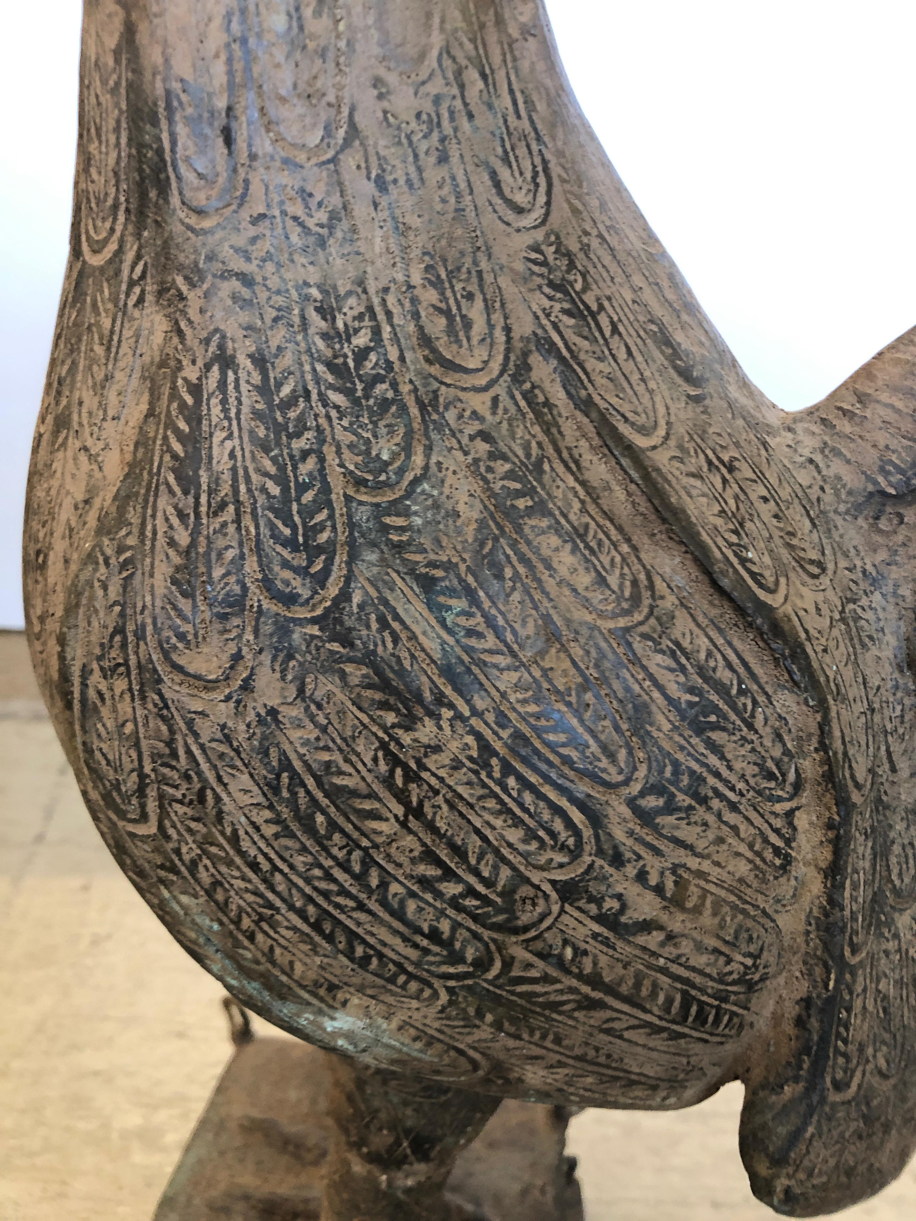 Botswanan Striking Bronze African Tribal Rooster Sculpture