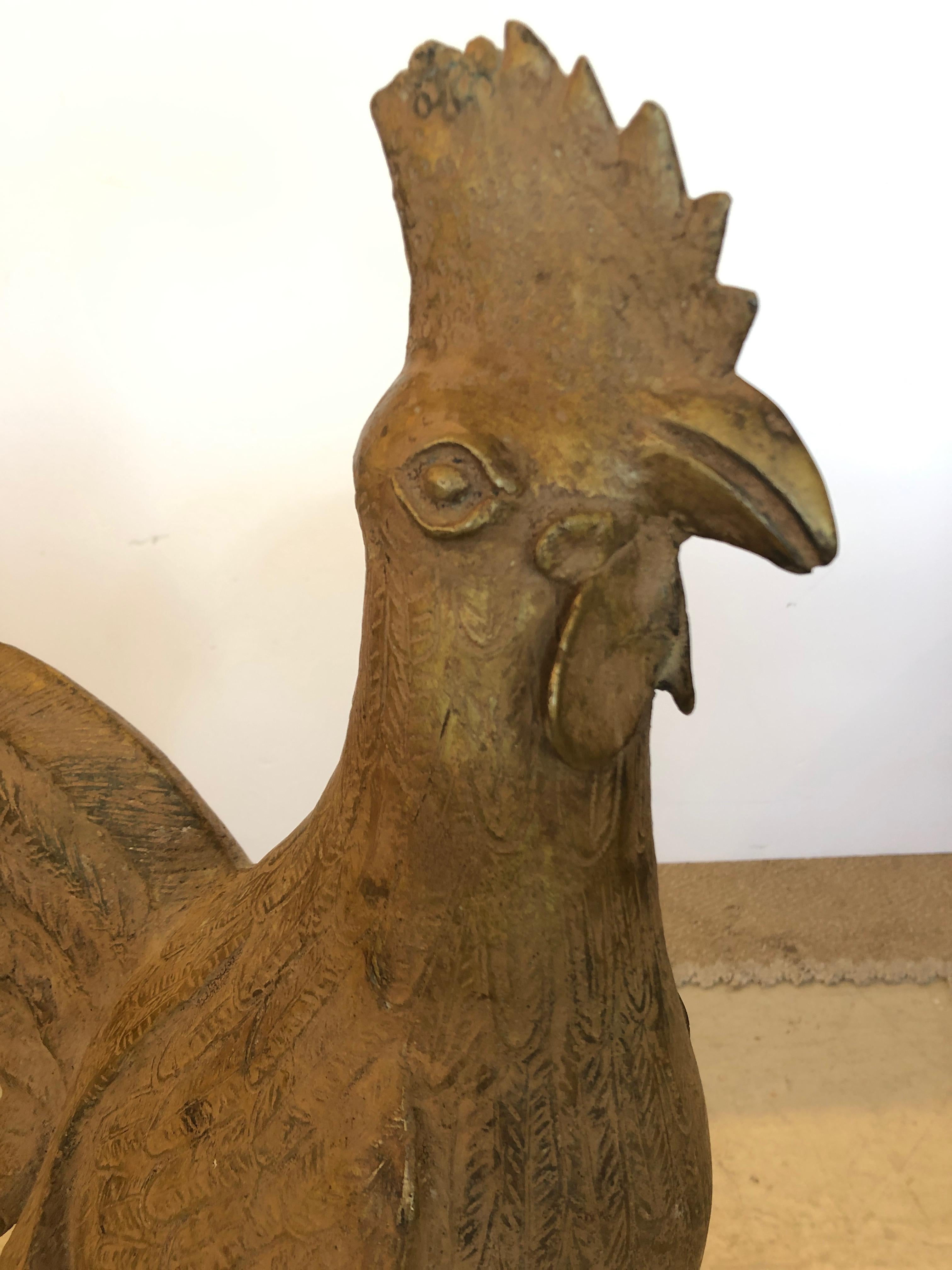 Striking Bronze African Tribal Rooster Sculpture 1