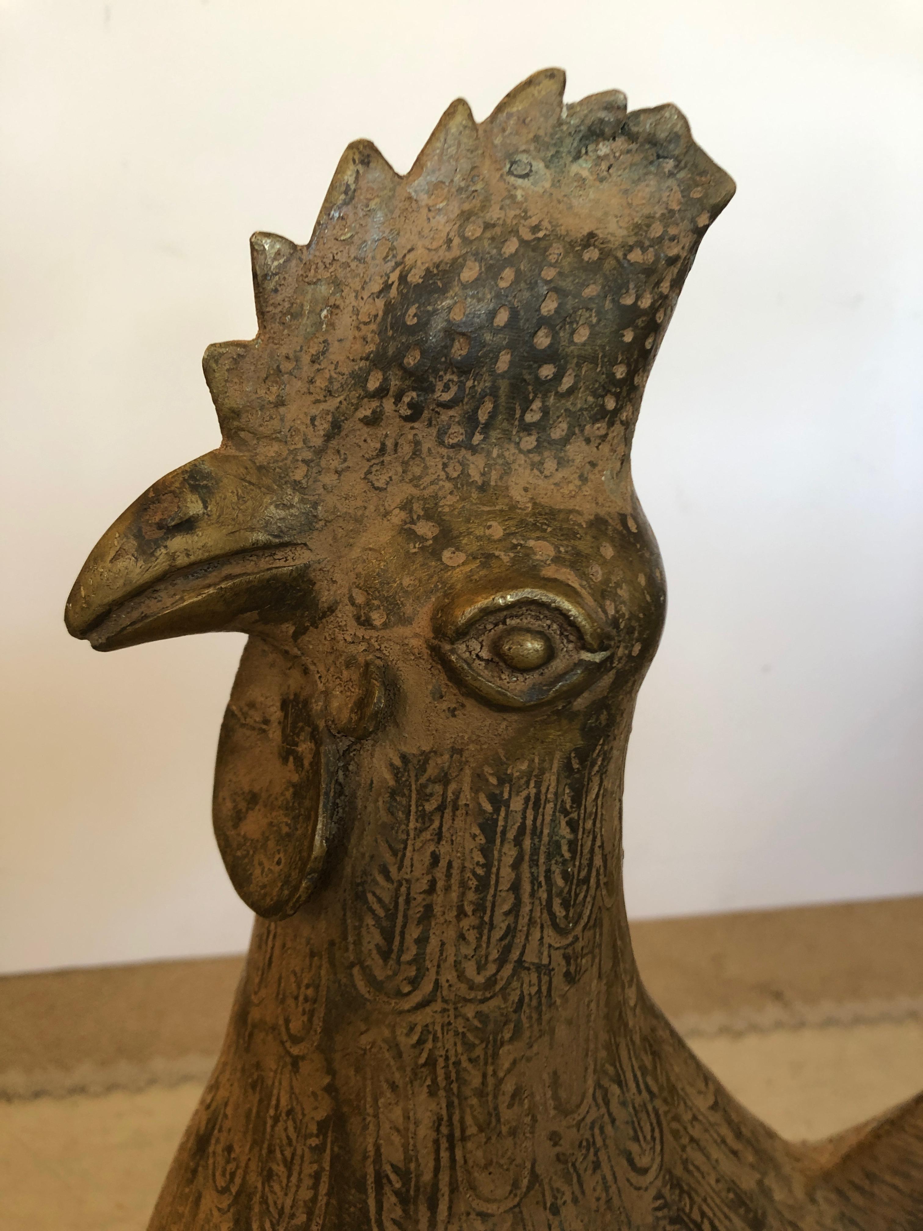 Striking Bronze African Tribal Rooster Sculpture 2