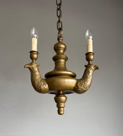 Striking Bronze Chandelier with Sculptural Eagle Arms, Three Lights Pendant