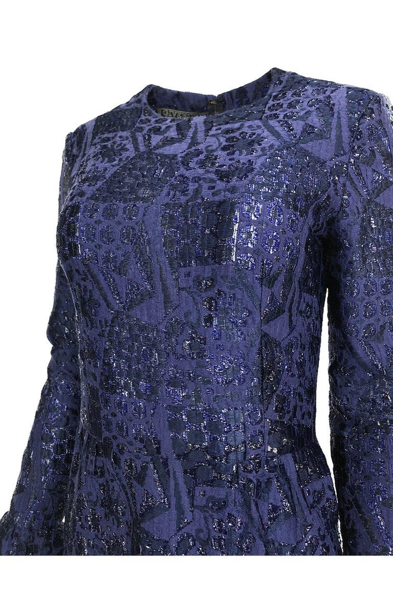 Striking c1971 Givenchy Blue Metallic Detailed Silk Net Ruffled Dress ...