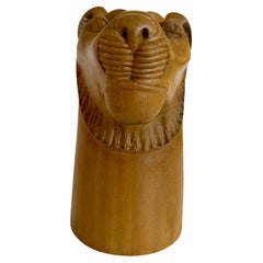 Striking Carved Wood Sculpture of a Tiger's Head