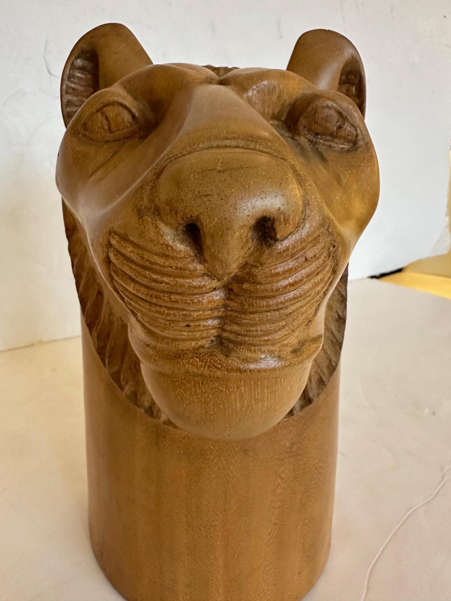 Striking Carved Wood Sculpture of a Tiger's Head In Good Condition For Sale In Hopewell, NJ
