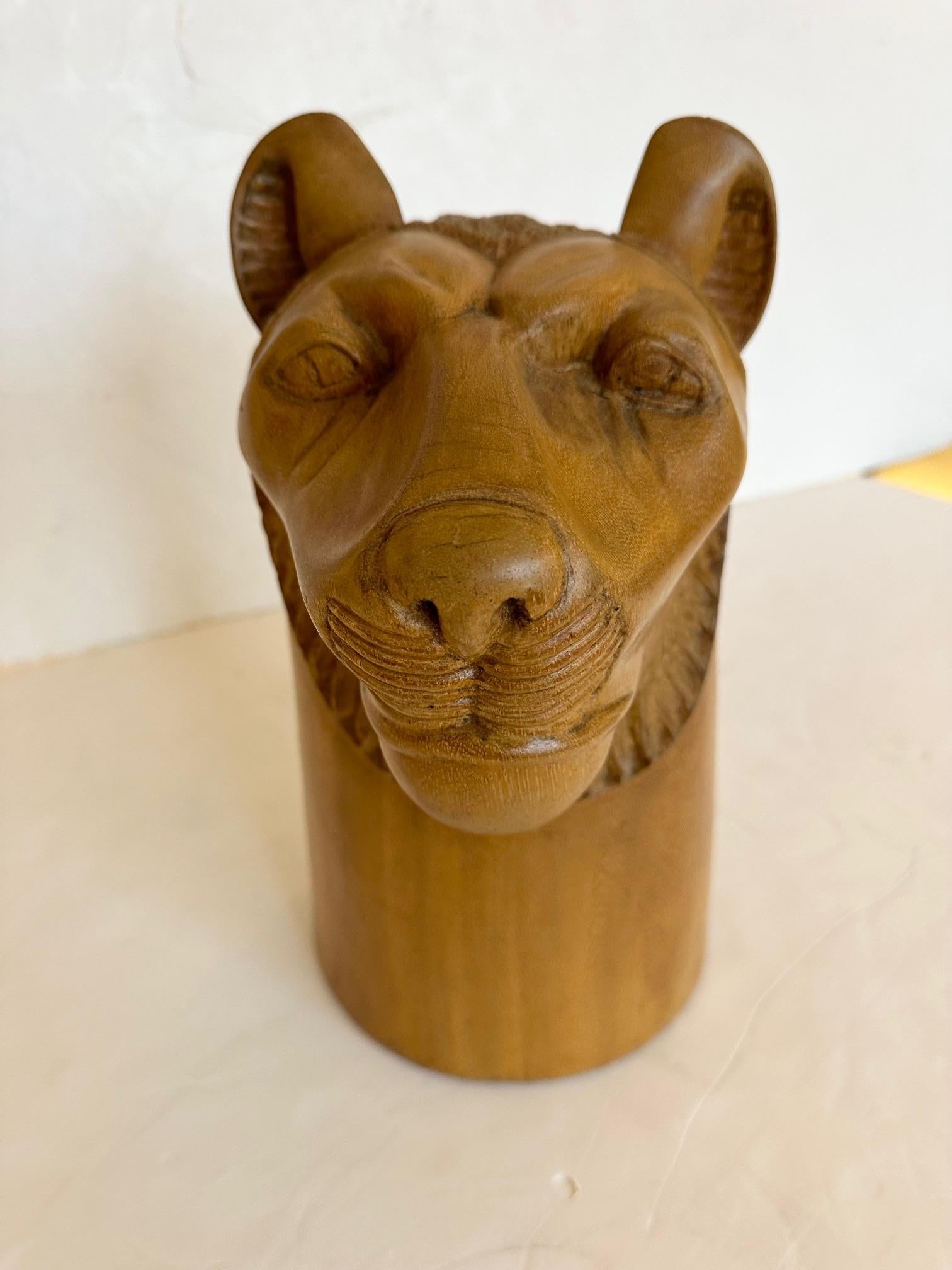 Striking Carved Wood Sculpture of a Tiger's Head For Sale 3