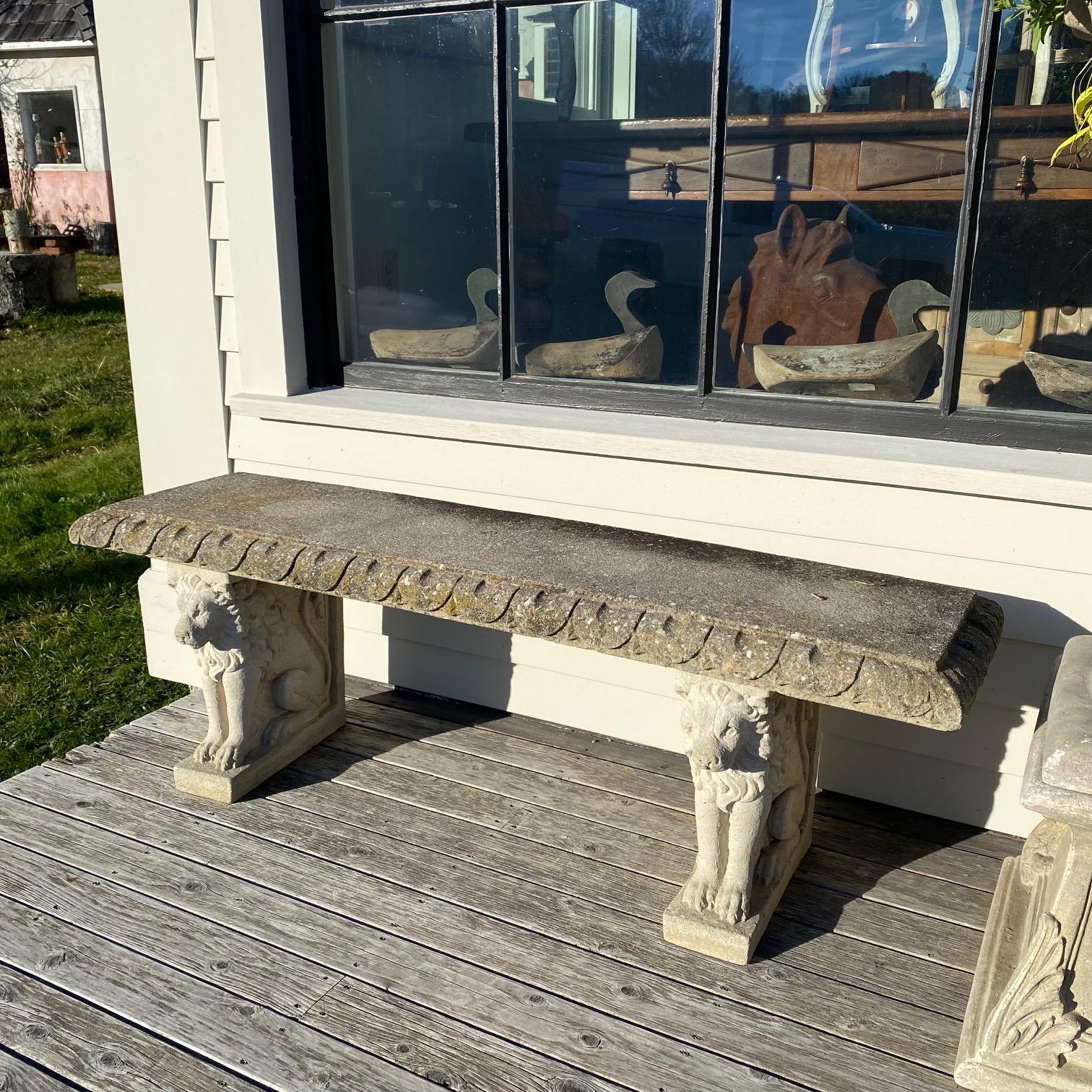 Striking Cast Stone Bench with Elephant Base Supports 3