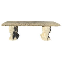 Striking Cast Stone Bench with Elephant Base Supports