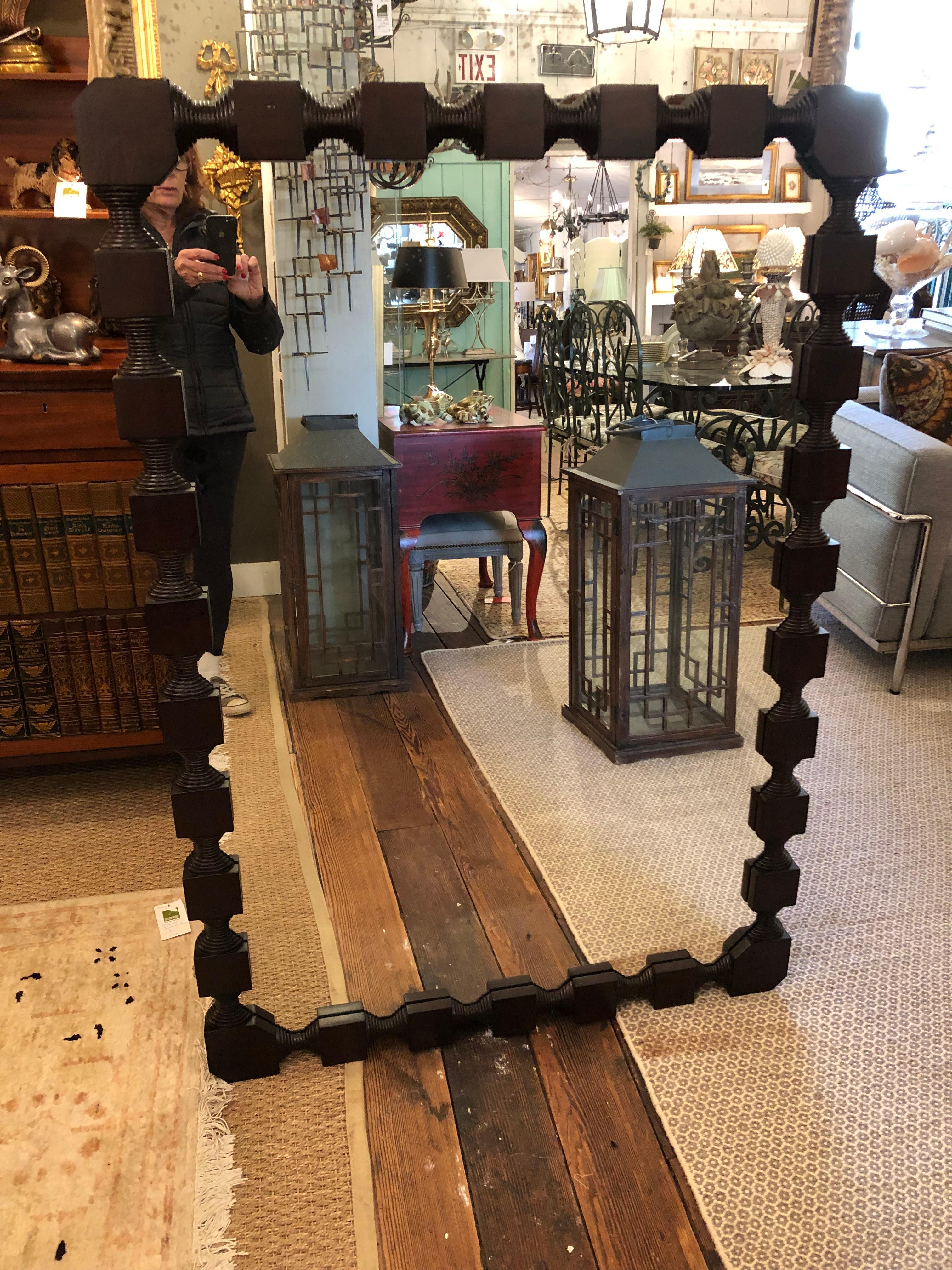 Contemporary Striking Celerie Kemble Large Rectangular Carved Wood Wall Mirror