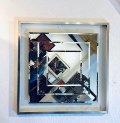 Striking Chrome, Glass & Beveled Wall Mirror Space Age Era