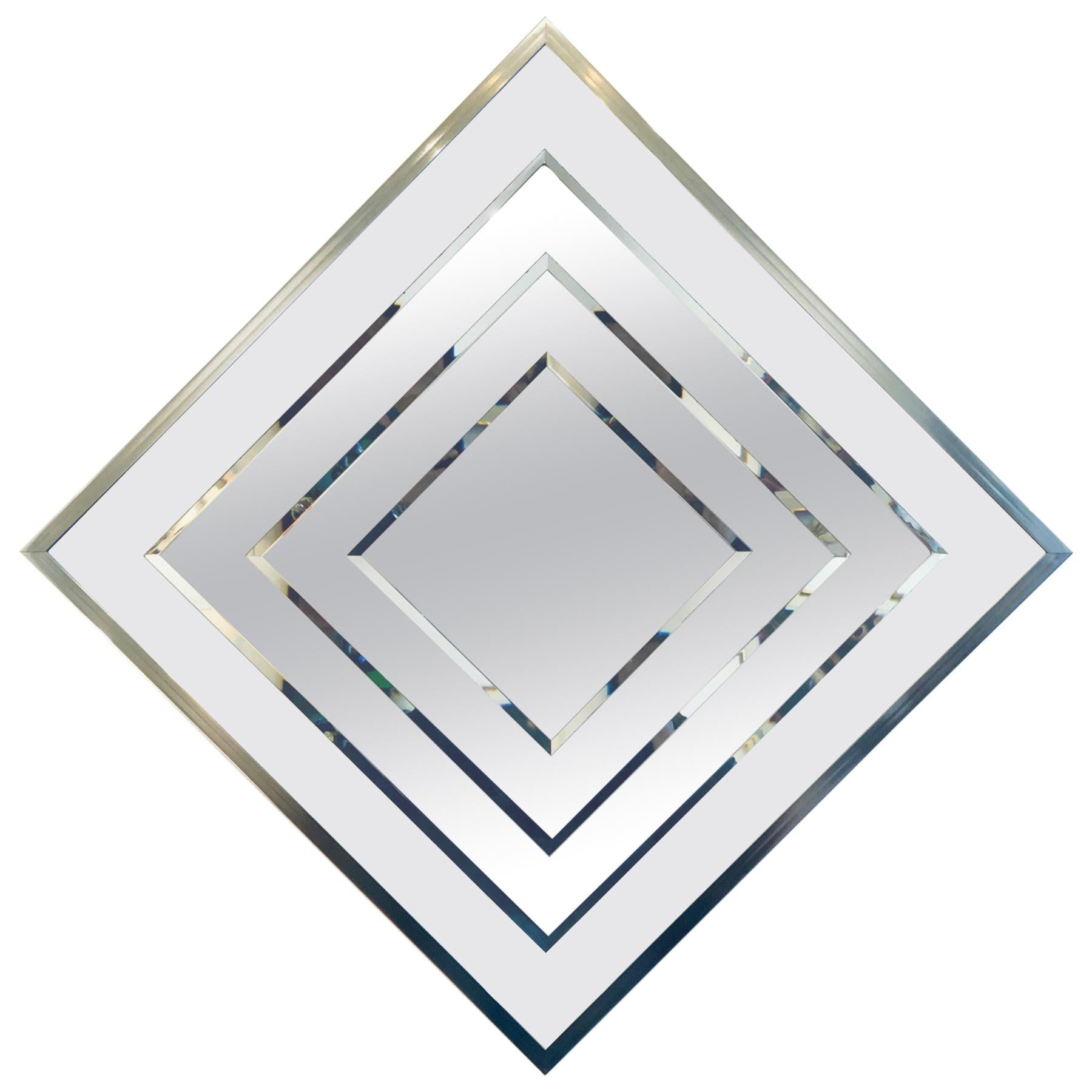 Striking Chrome, Glass & Beveled Wall Mirror Space Age Era