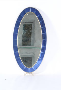 Striking Cobalt Blue Large Oval Cut Glass Floor Mirror By Cristal Arte Of Turin