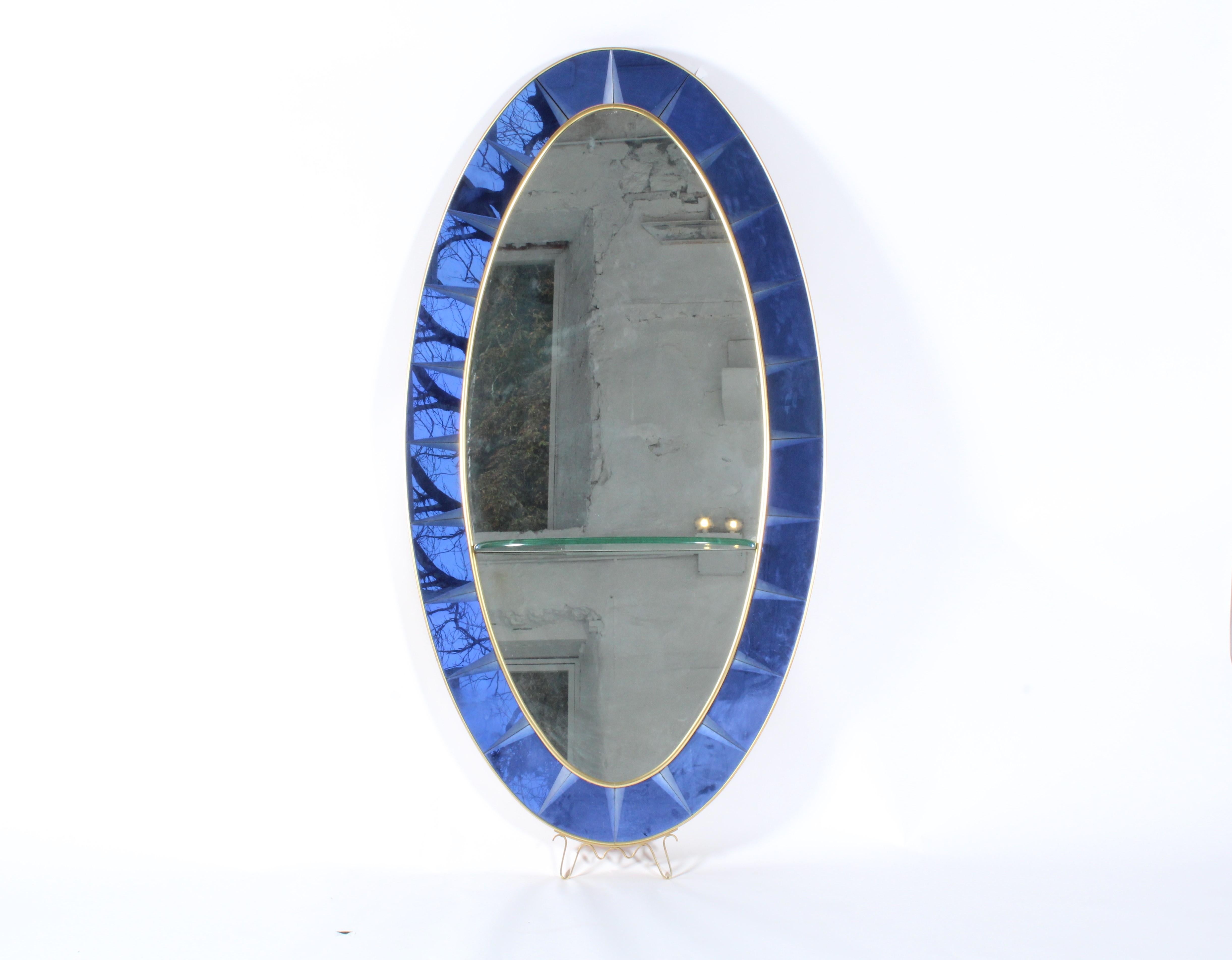 Striking Cobalt Blue Large Oval Cut Glass Floor Mirror By Cristal Arte Of Turin In Good Condition For Sale In Portlaoise, IE