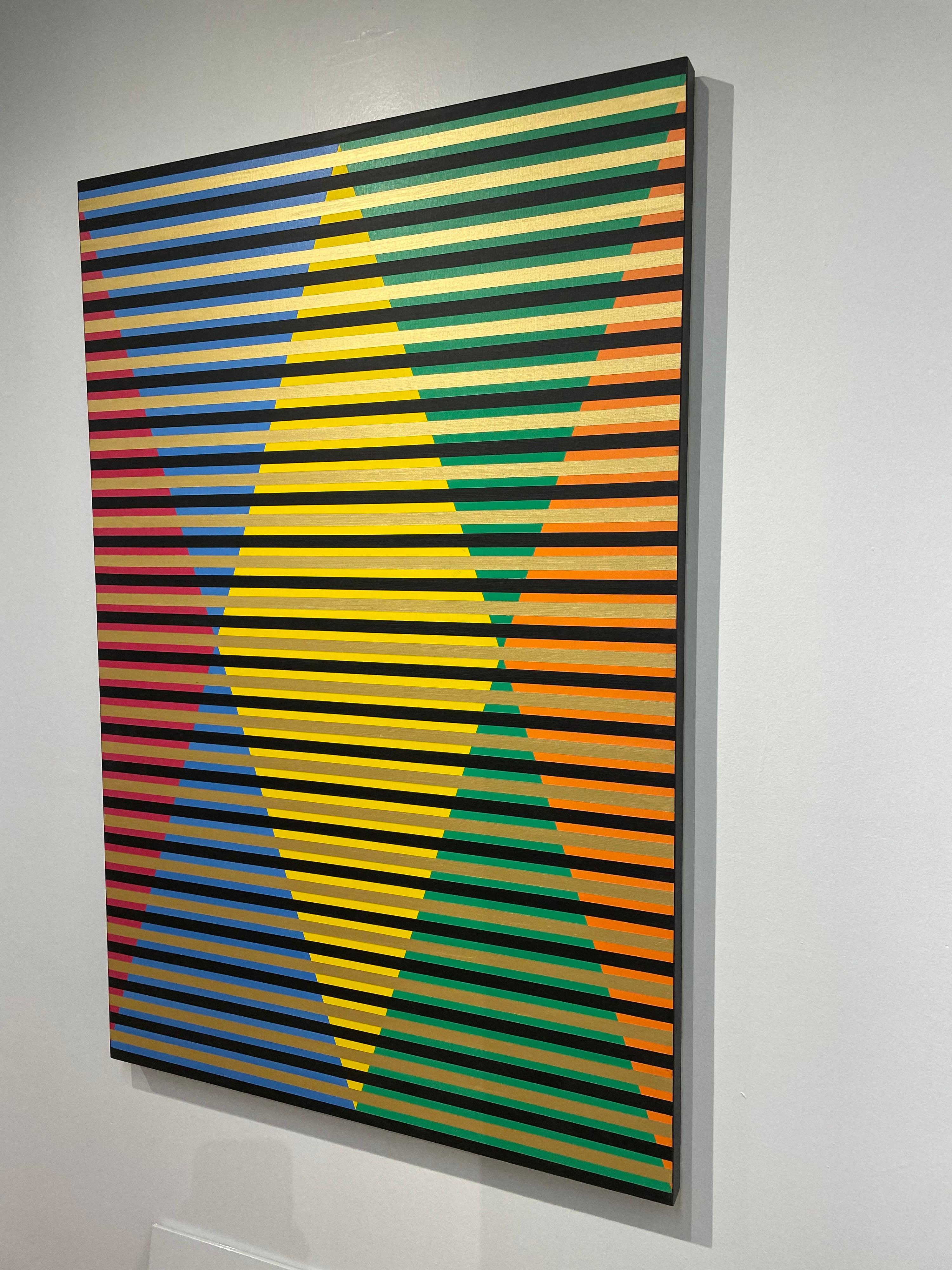 Beautiful colors and great technic on this striking geometric acrylic on canvas by san Diego artist Allen Perrier circa 2012.