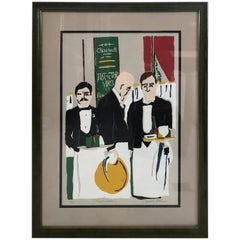 Auffällige zeitgenössische signierte und nummerierte Lithographie von französischen Kellnern