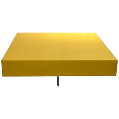Striking Custom Color Yellow Lacquer Square Coffee Table and X Lucite Base