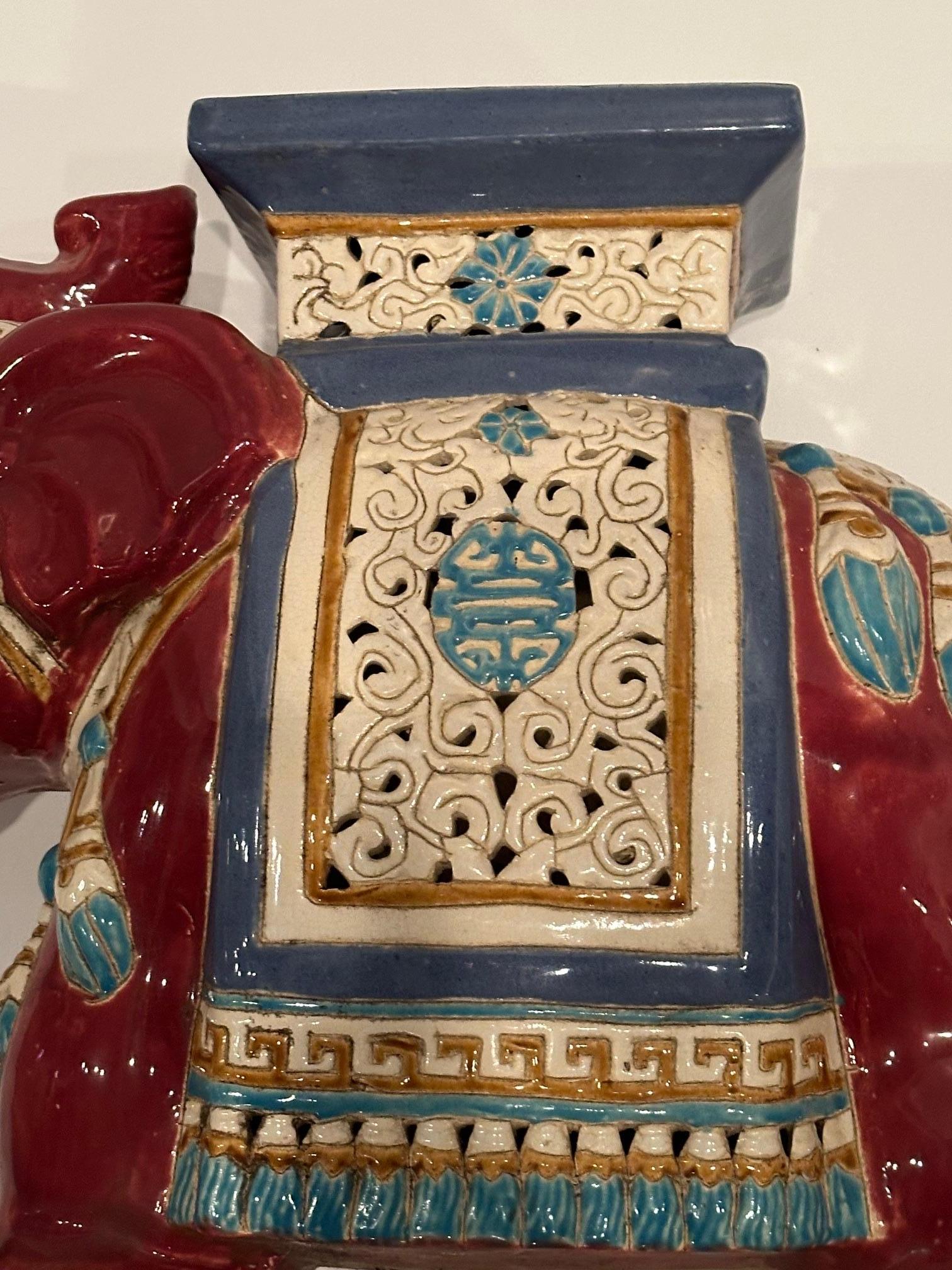 Striking Dark Red Oxide Terracotta Elephant Side Table For Sale 1