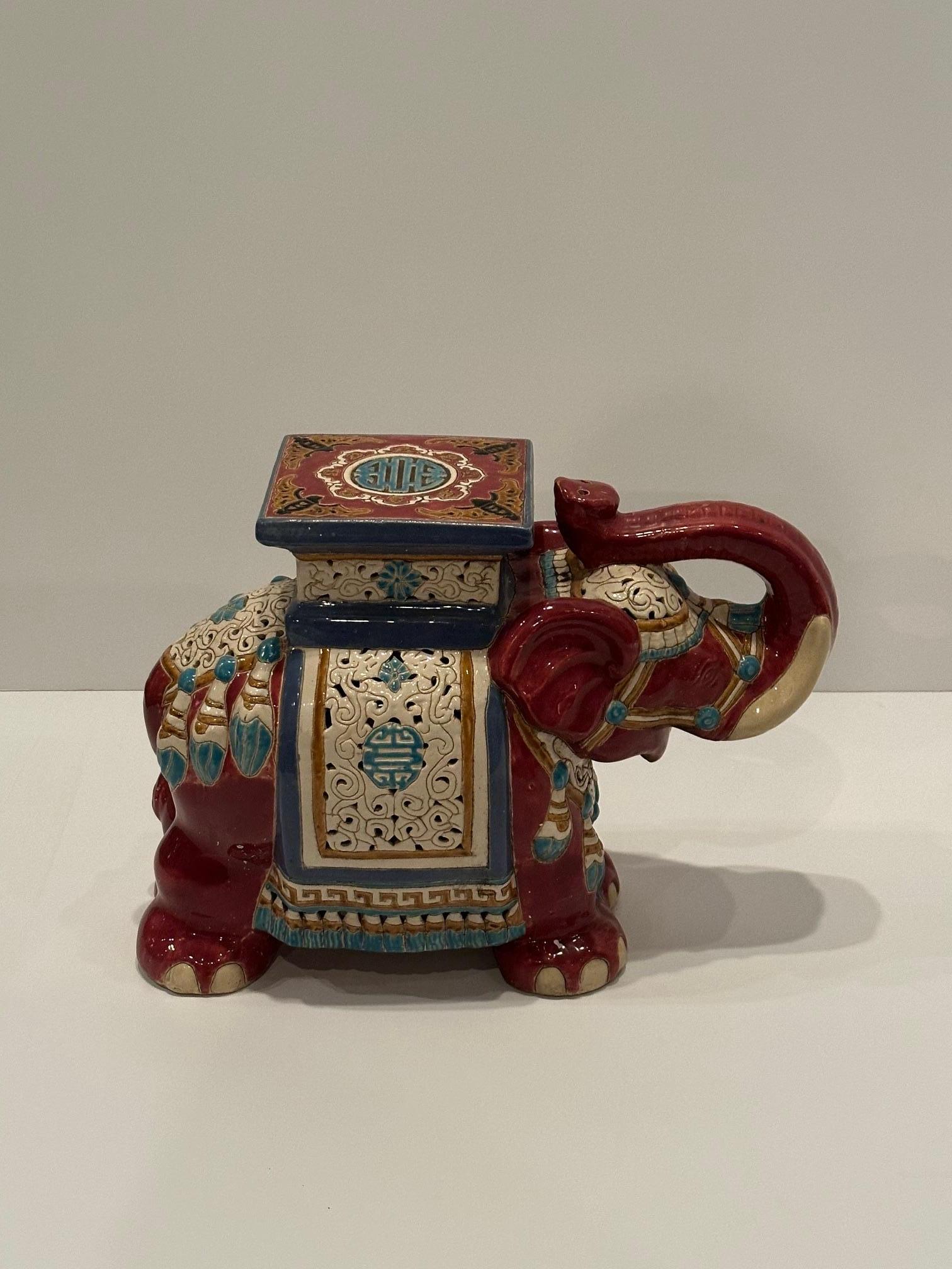 Striking Dark Red Oxide Terracotta Elephant Side Table For Sale 2