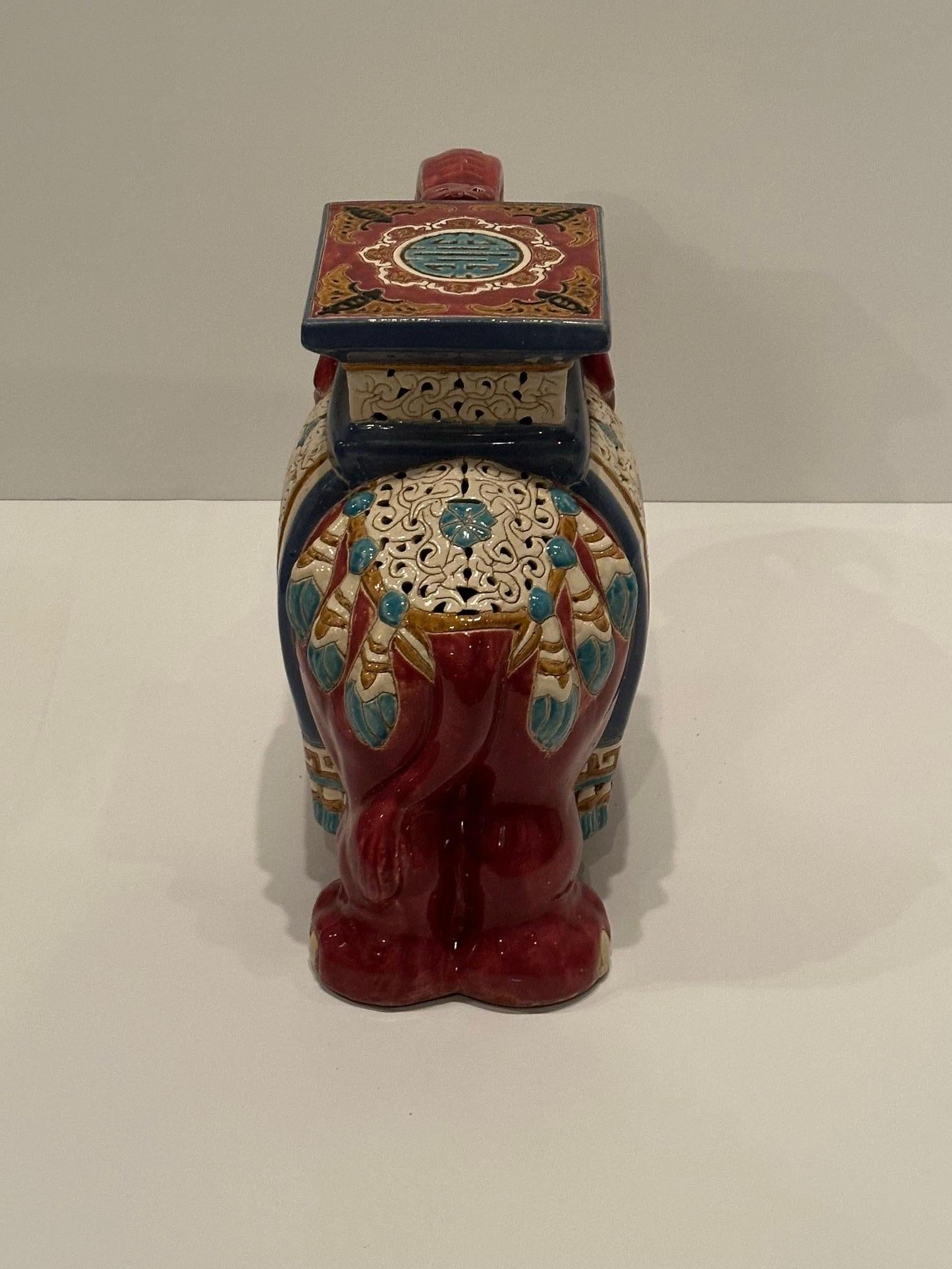 Striking Dark Red Oxide Terracotta Elephant Side Table For Sale 3