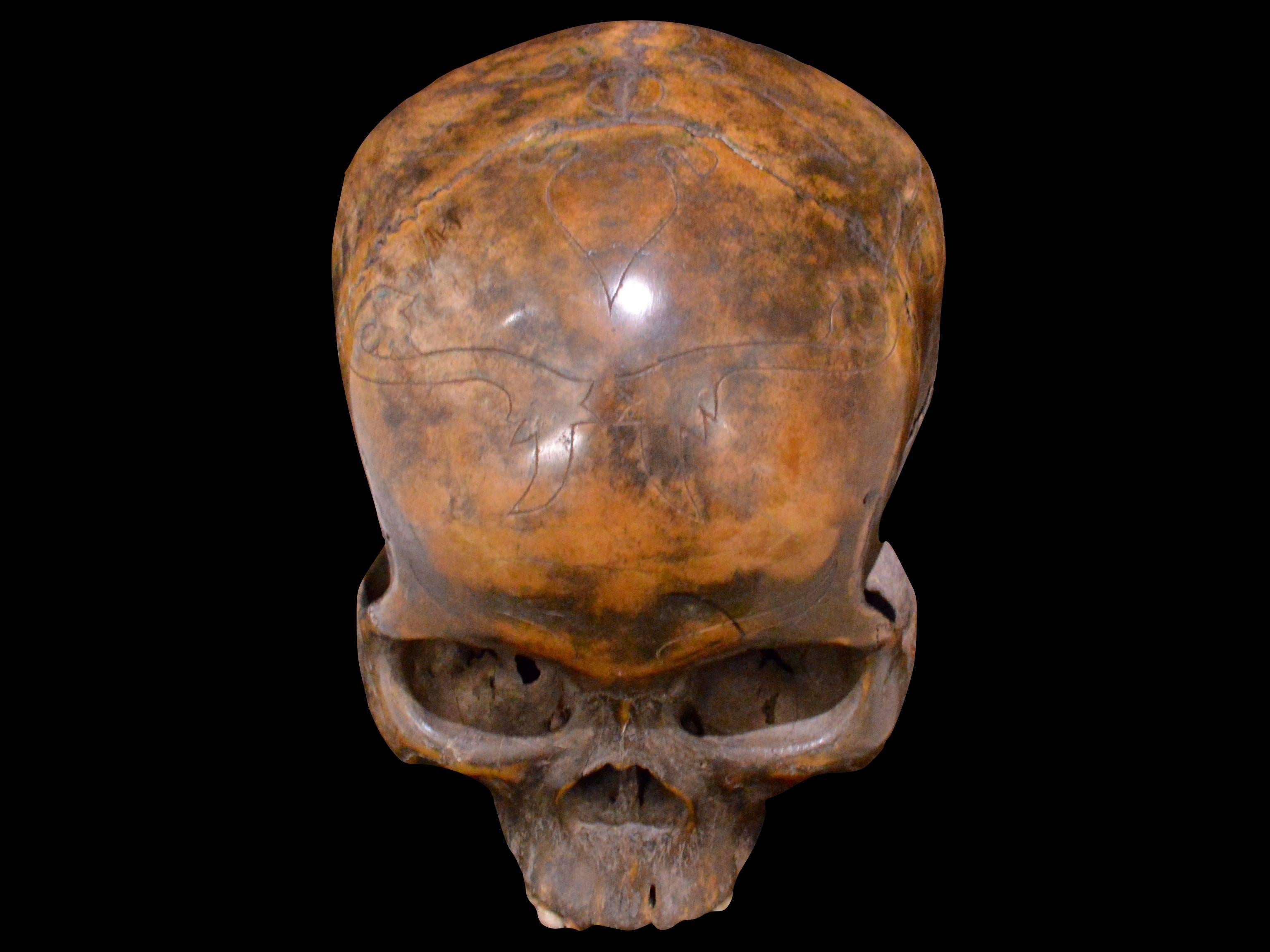 Primitive Striking Dayak Human Trophee Skull ‘Ndaokus’ from Borneo Indonesia