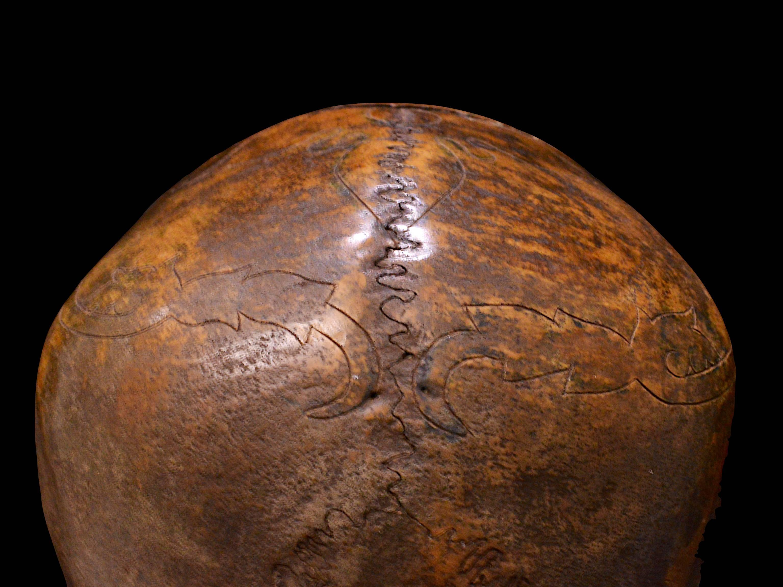 Carved Striking Dayak Human Trophee Skull ‘Ndaokus’ from Borneo Indonesia