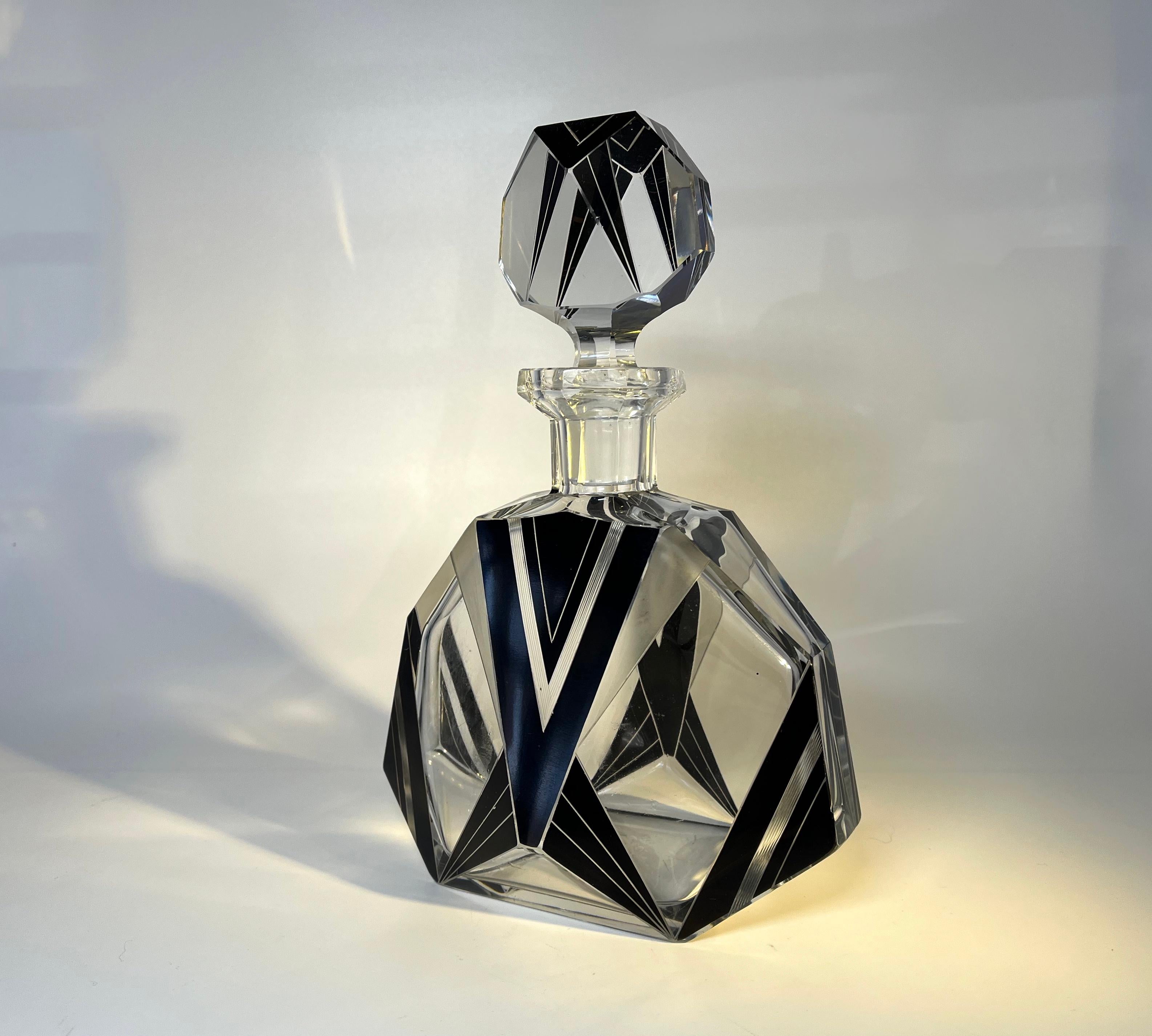 Polished Oversized, Decadent Art Deco Czech Crystal Bohemian Perfume Flacon 1930's For Sale