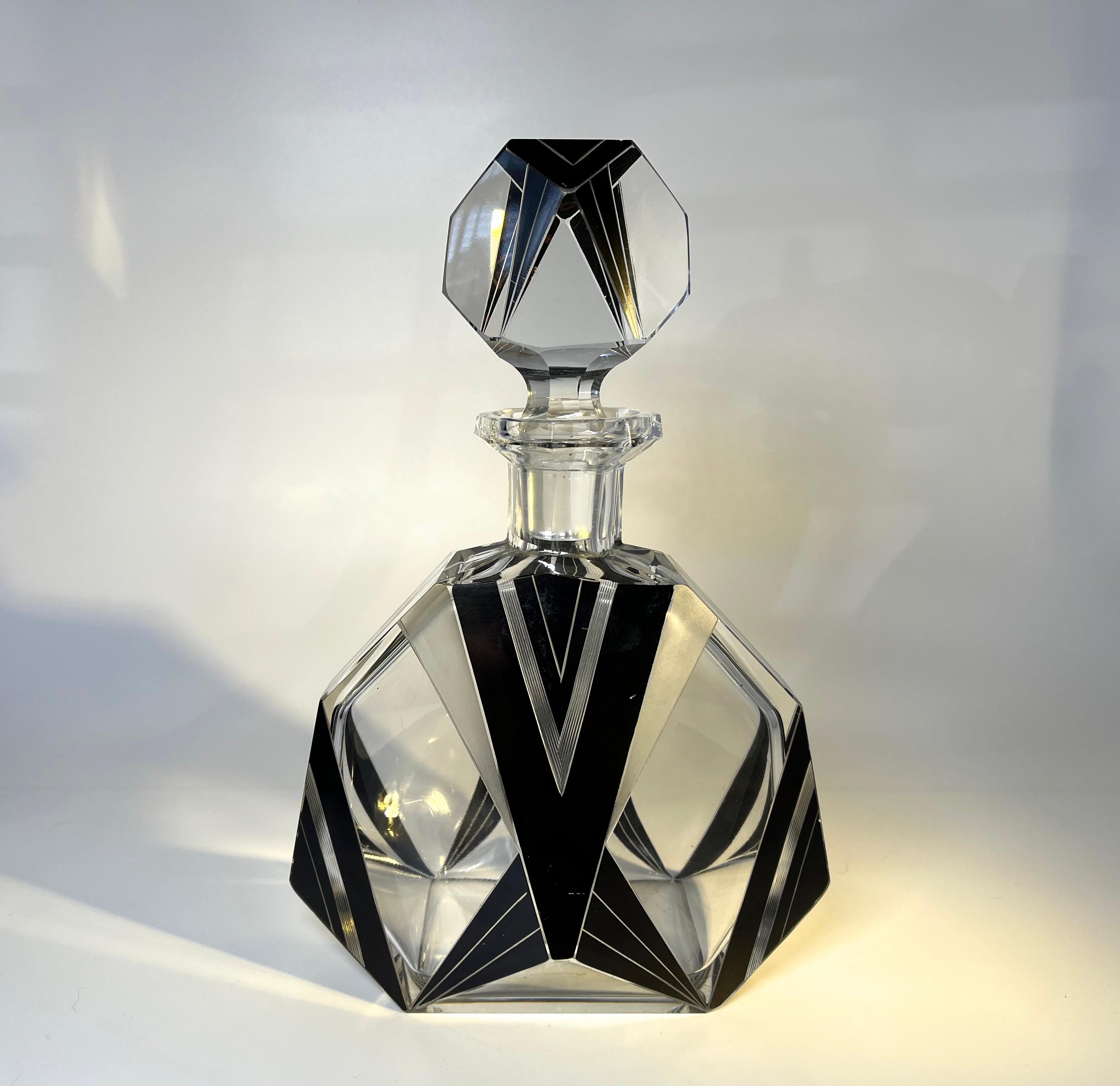 Polished Oversized, Decadent Art Deco Czech Crystal Bohemian Perfume Flacon 1930's For Sale