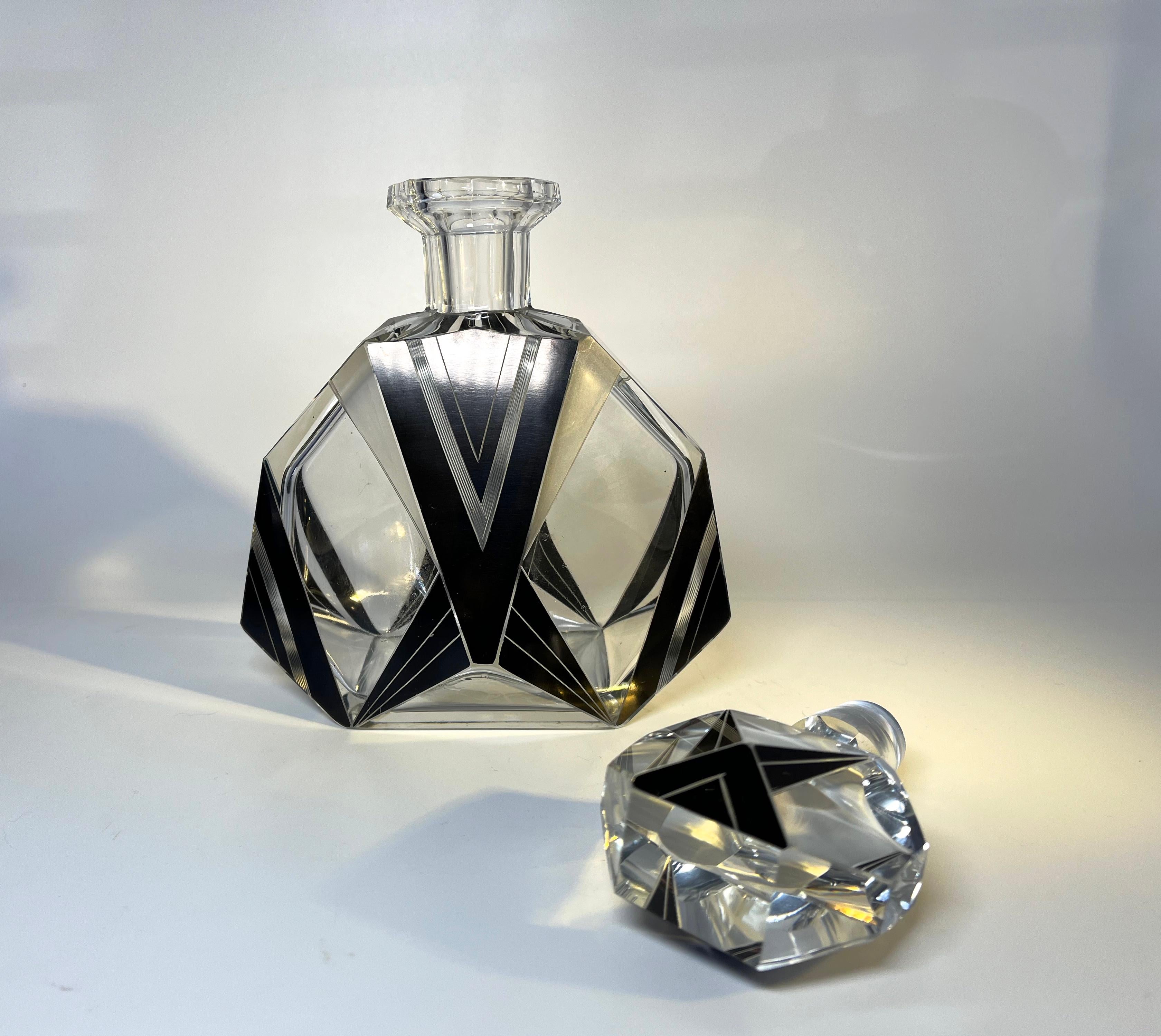 Glass Oversized, Decadent Art Deco Czech Crystal Bohemian Perfume Flacon 1930's For Sale