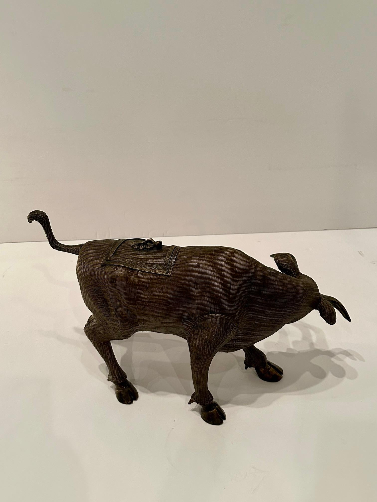 Striking Decorative Rattan Box in Shape of Bull For Sale 5
