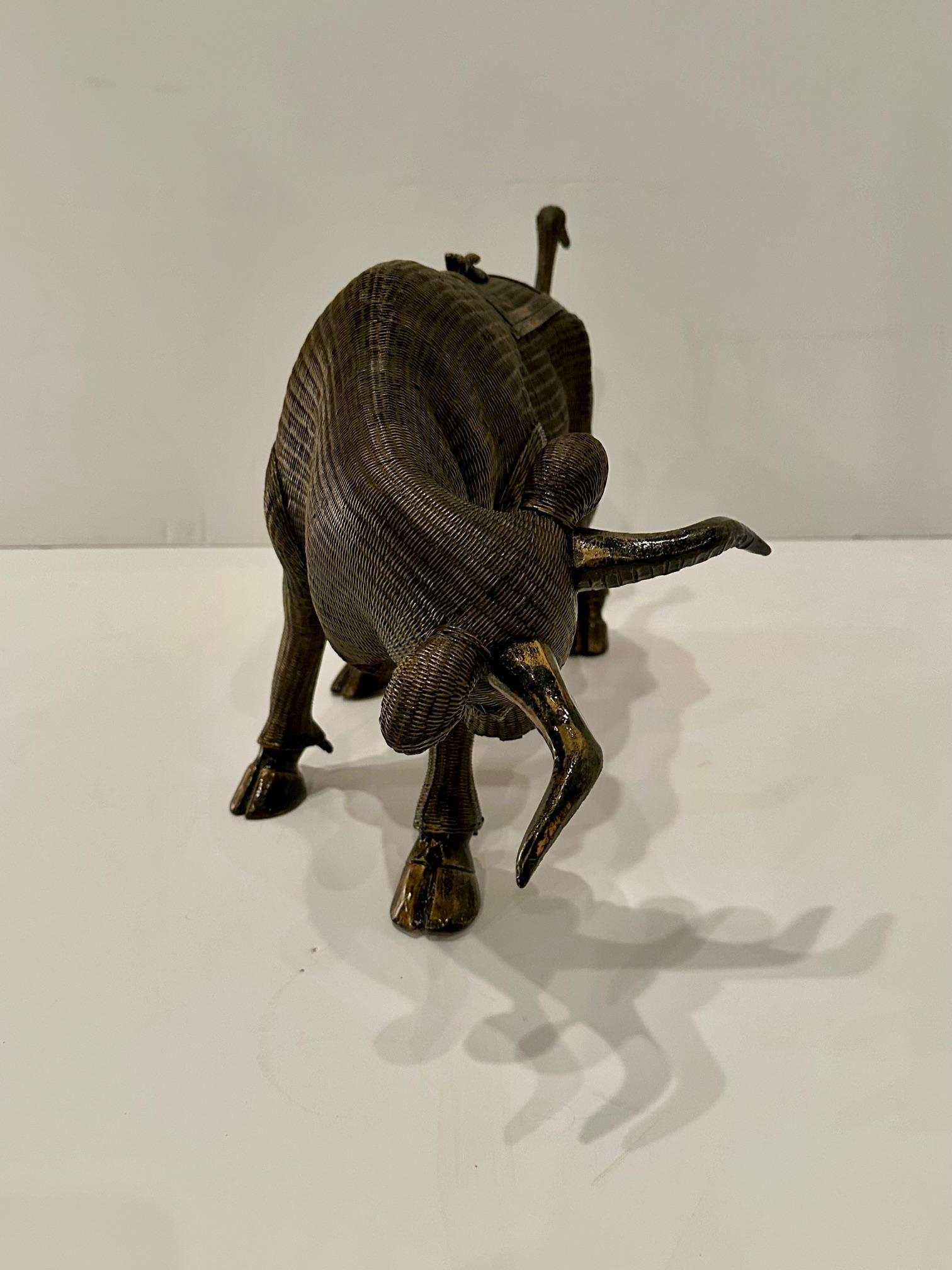 Striking Decorative Rattan Box in Shape of Bull For Sale 3