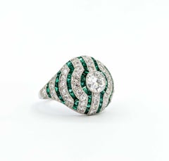 Striking Diamond & Emerald Dome Ring in Platinum- GIA 5232584334