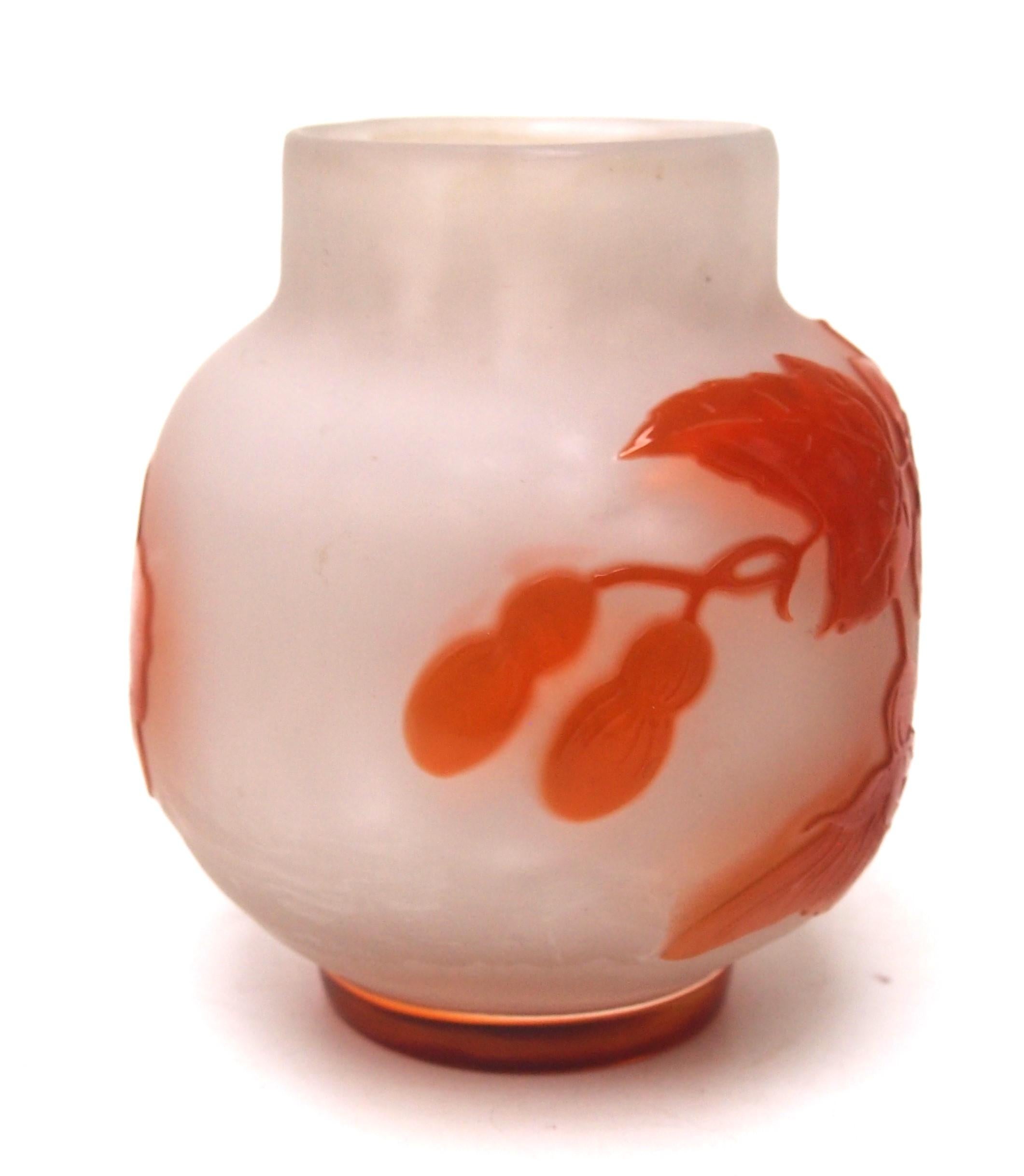 Early 20th Century Striking Early French Art Nouveau Emile Galle Botanical Cameo Glass Vase -c1900 For Sale