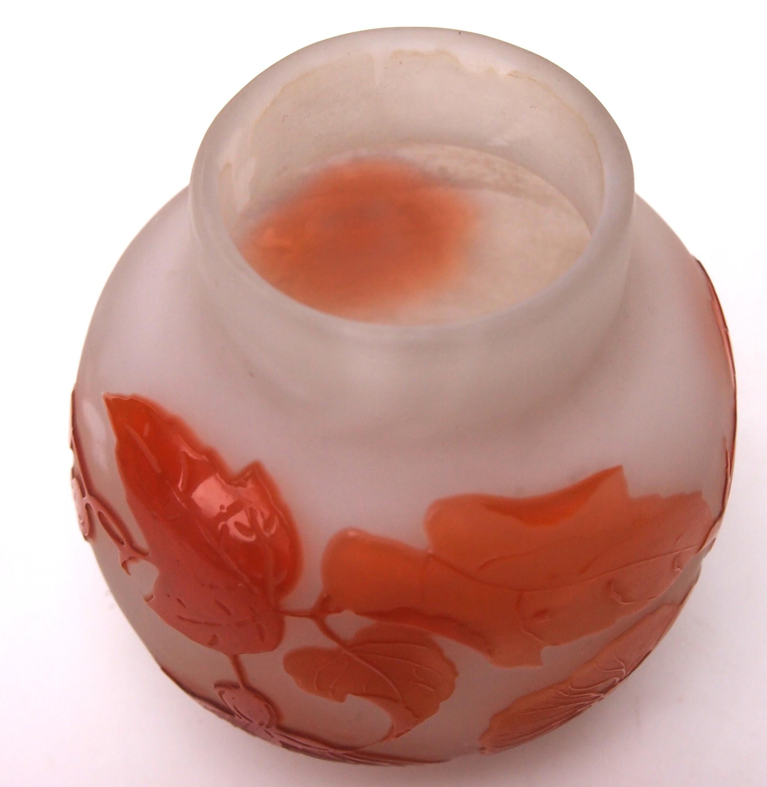 Art Glass Striking Early French Art Nouveau Emile Galle Botanical Cameo Glass Vase -c1900 For Sale