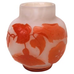 Antique Striking Early French Art Nouveau Emile Galle Botanical Cameo Glass Vase -c1900