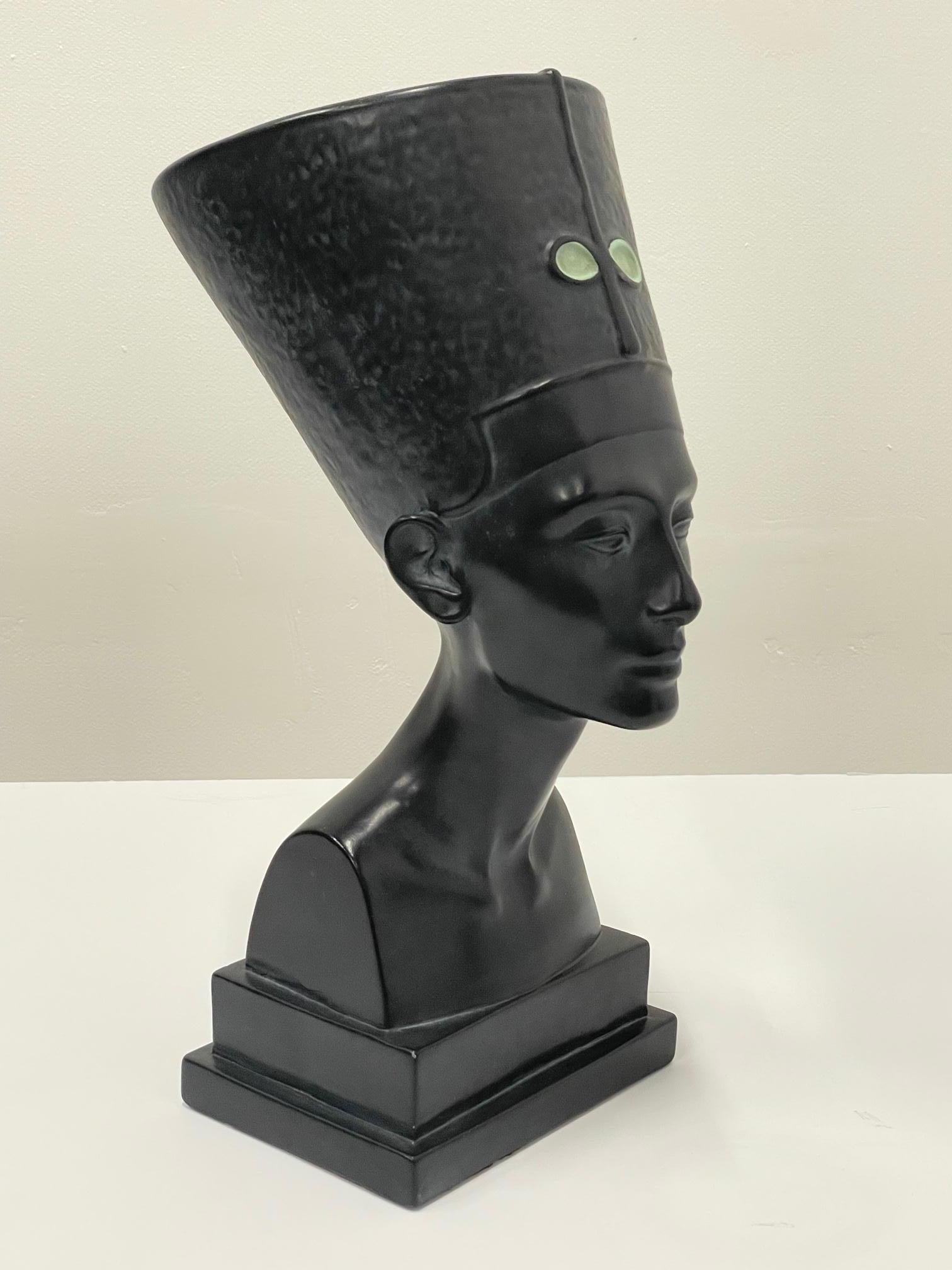 North American Striking Ebonized Plaster Bust of Nefertiti