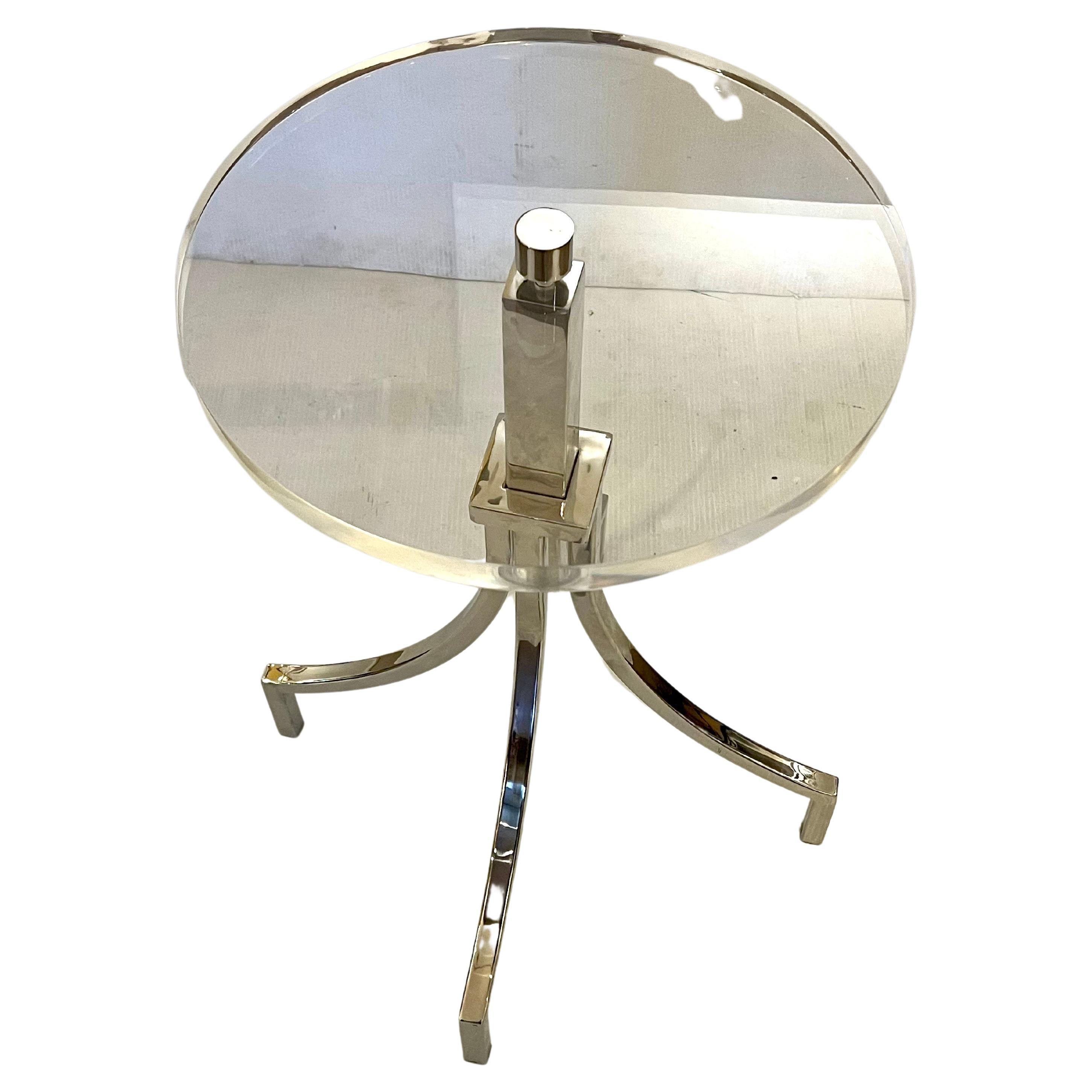 Post-Modern Striking Elegant Solid Thick Lucite Top & Nickel Plated Base End Cocktail table For Sale