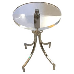Striking Elegant Solid Thick Lucite Top & Nickel Plated Base End Cocktail table