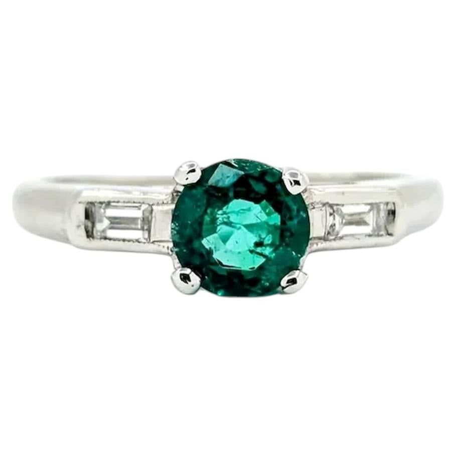 Striking Emerald & Diamond Ring in 900 Platinum