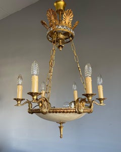 Striking Empire Style Gilt Bronze, Crystal Glass & Alabaster Stone Pendant Light