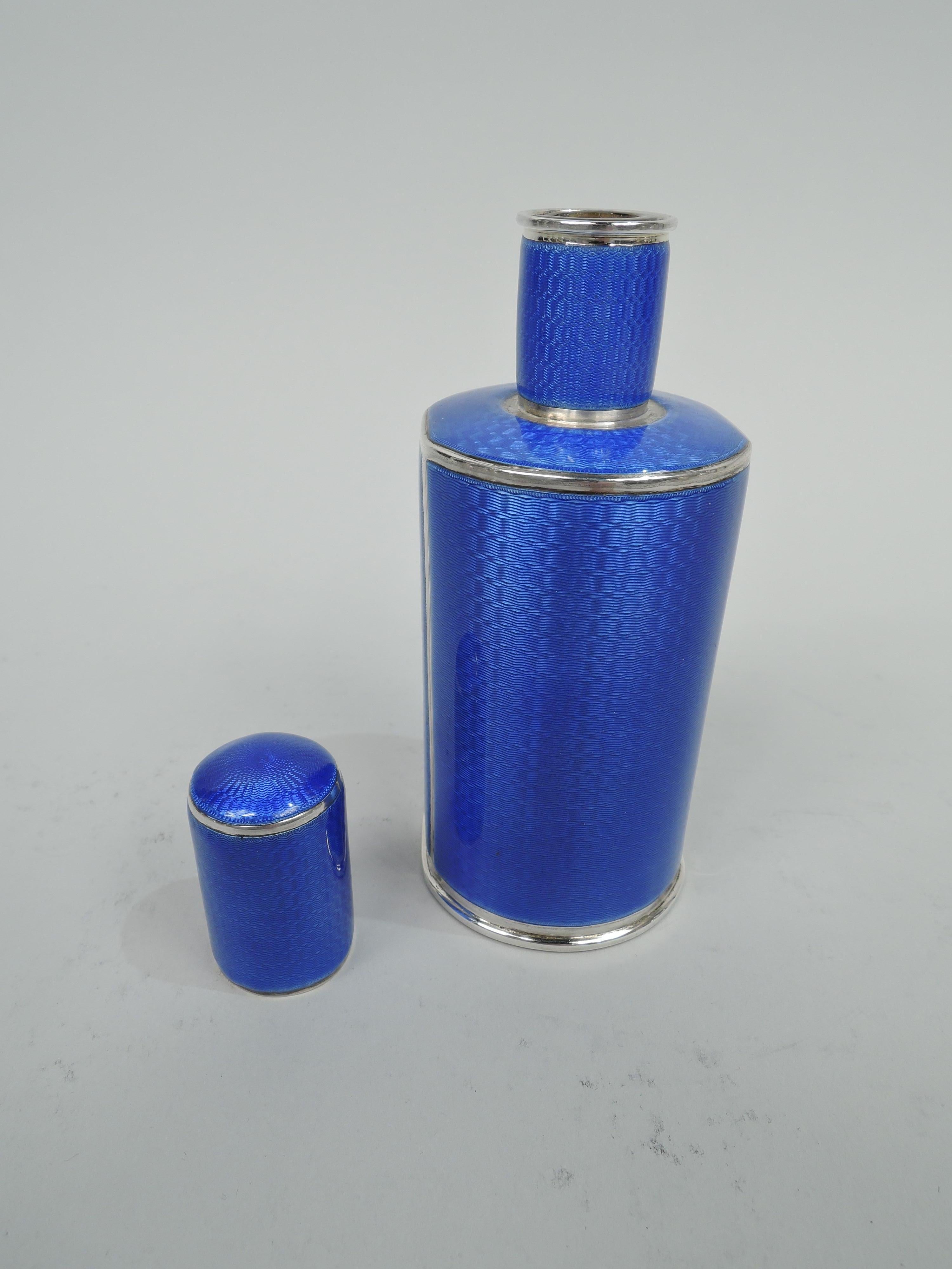 Striking English Art Deco Silver and Blue Enamel Perfume In Good Condition In New York, NY