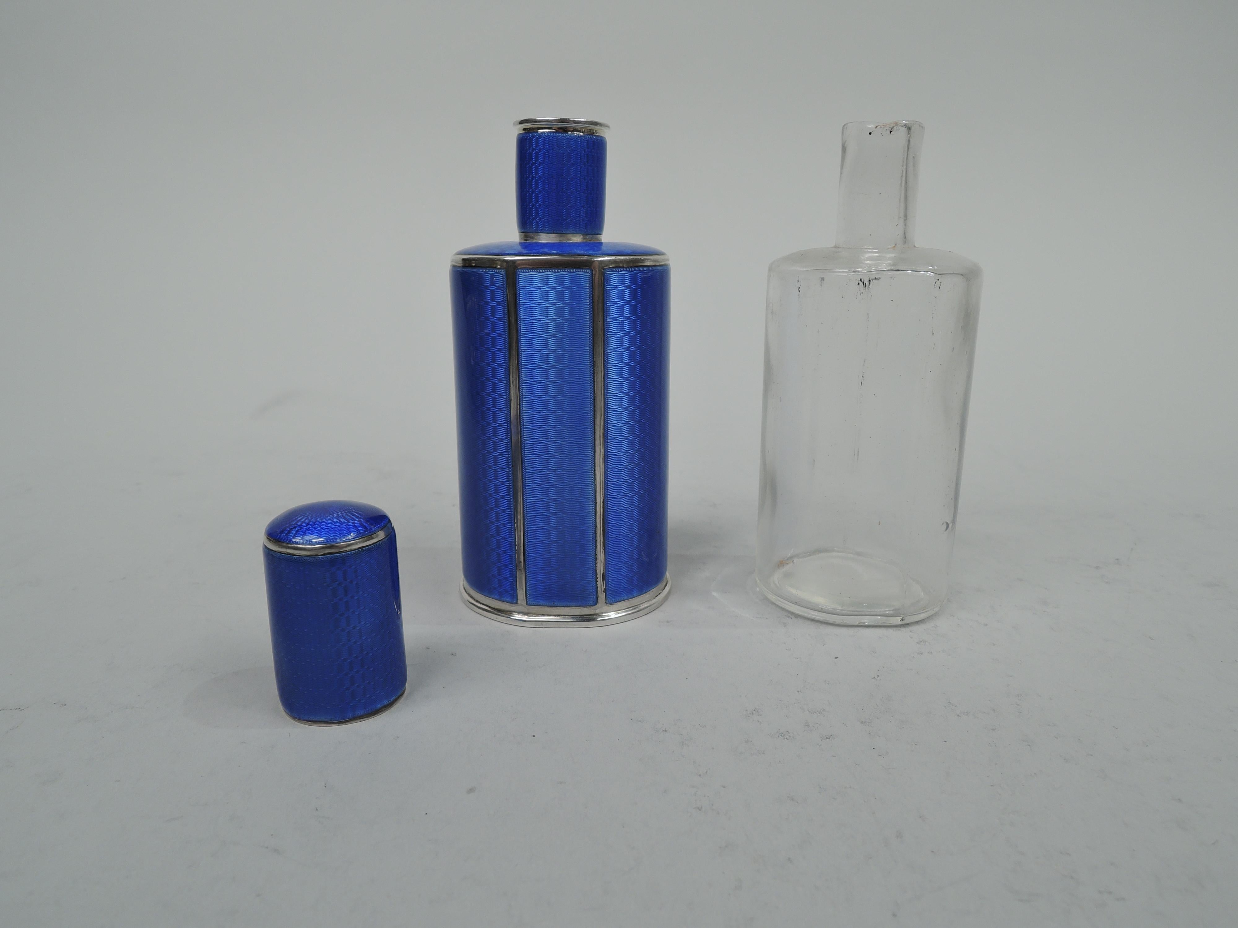 Women's Striking English Art Deco Silver and Blue Enamel Perfume