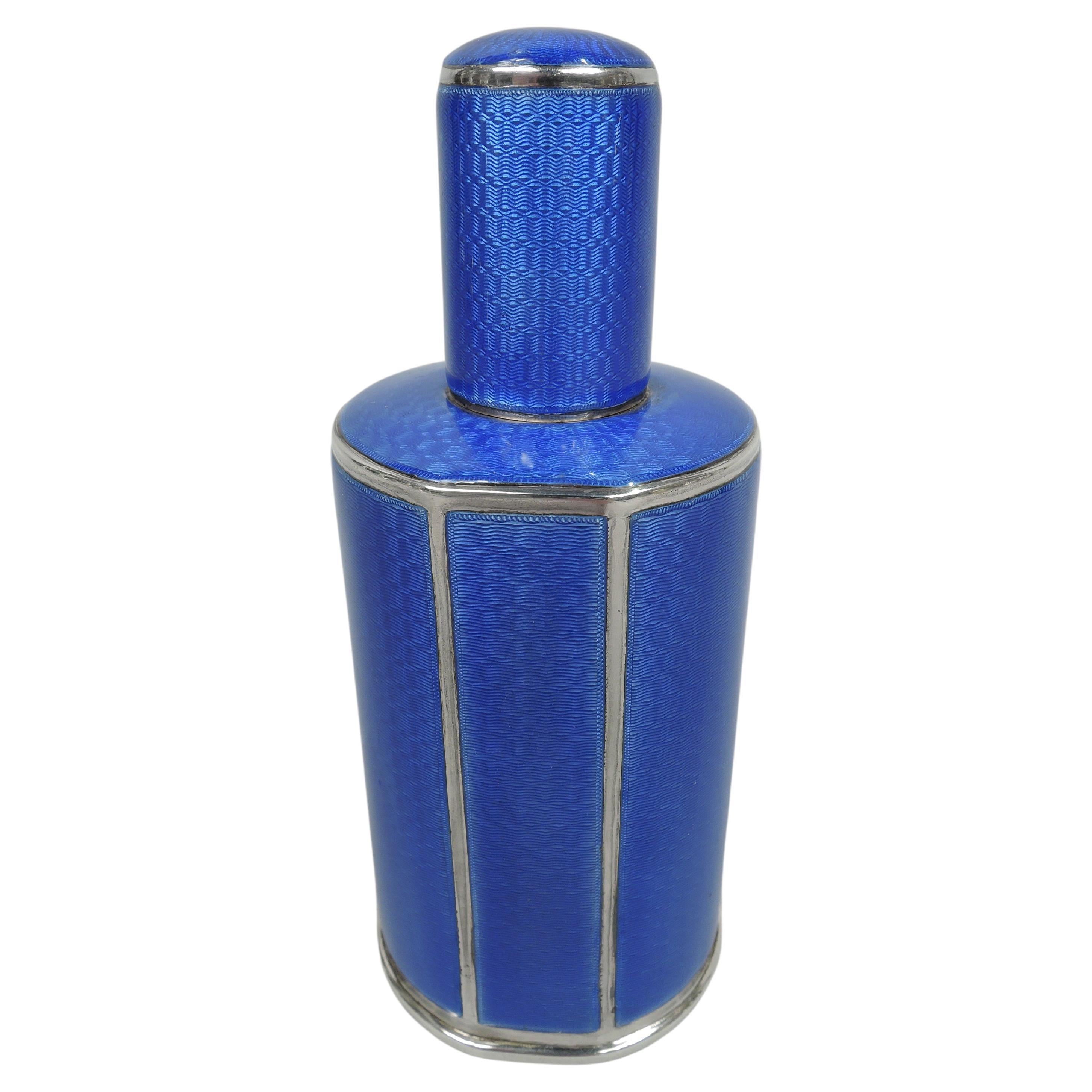 Striking English Art Deco Silver and Blue Enamel Perfume