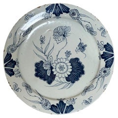 Antique Striking English Blue and White Delft Charger