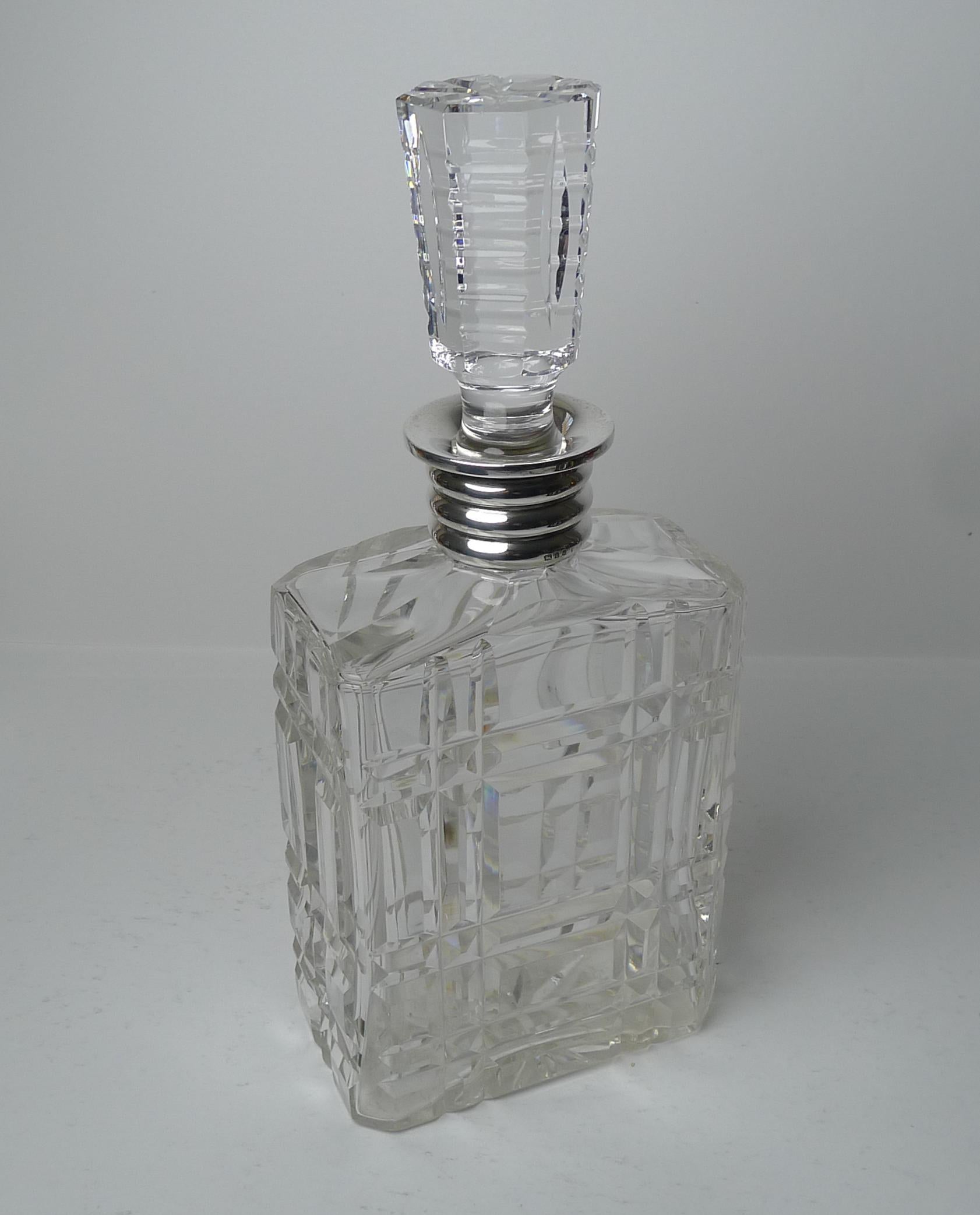 Striking English Cut Crystal and Sterling Silver Art Deco Decanter, 1935 For Sale 4