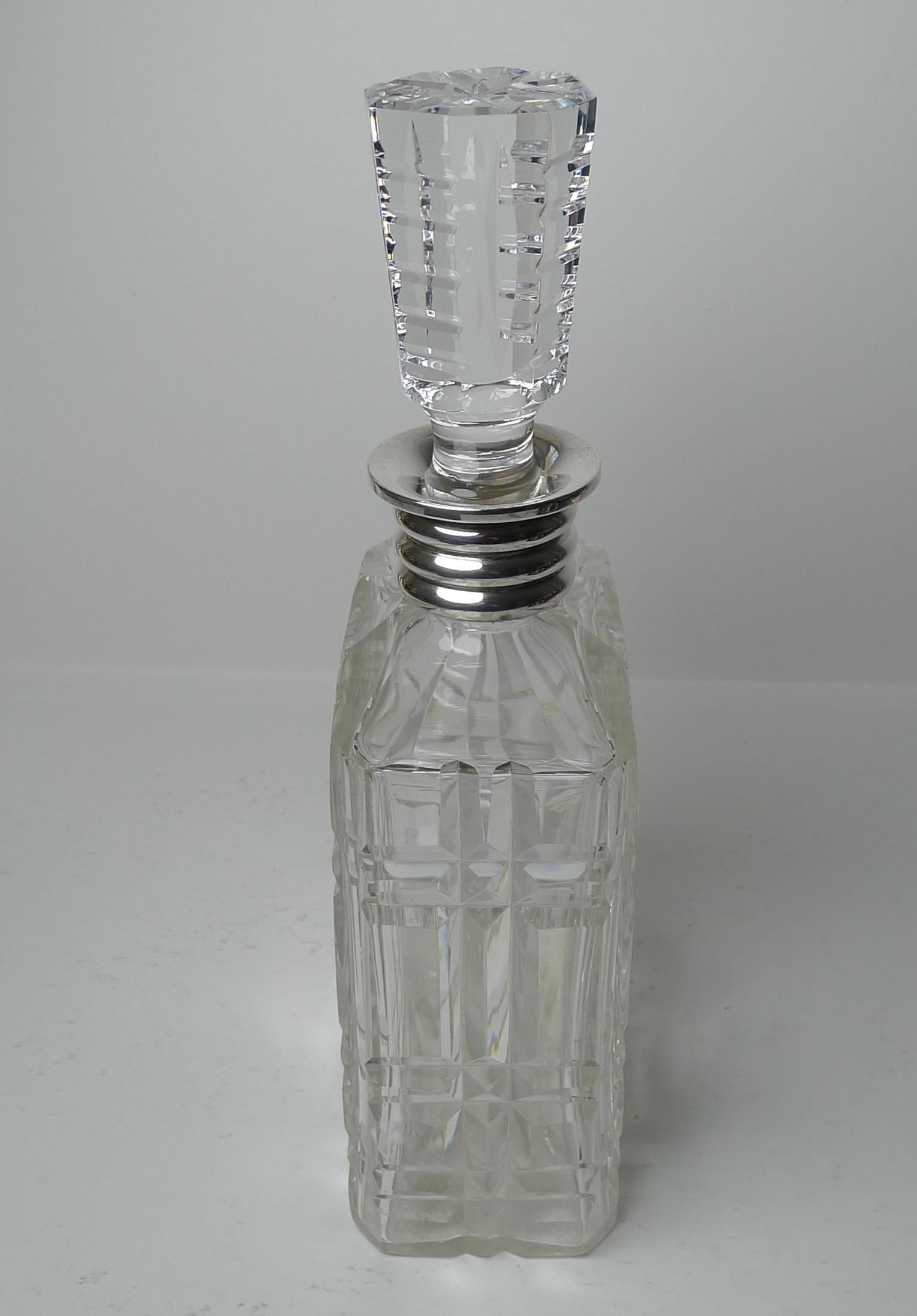 Striking English Cut Crystal and Sterling Silver Art Deco Decanter, 1935 For Sale 5