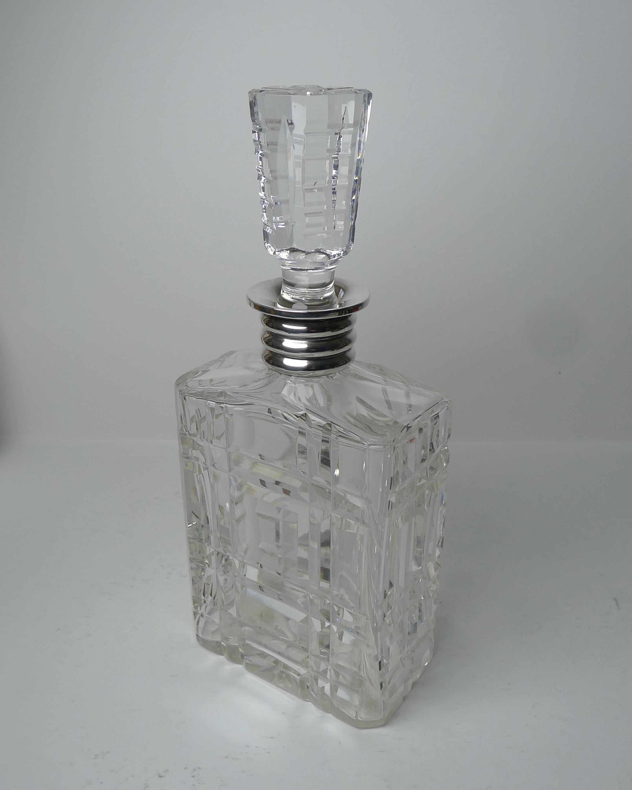 Striking English Cut Crystal and Sterling Silver Art Deco Decanter, 1935 For Sale 6