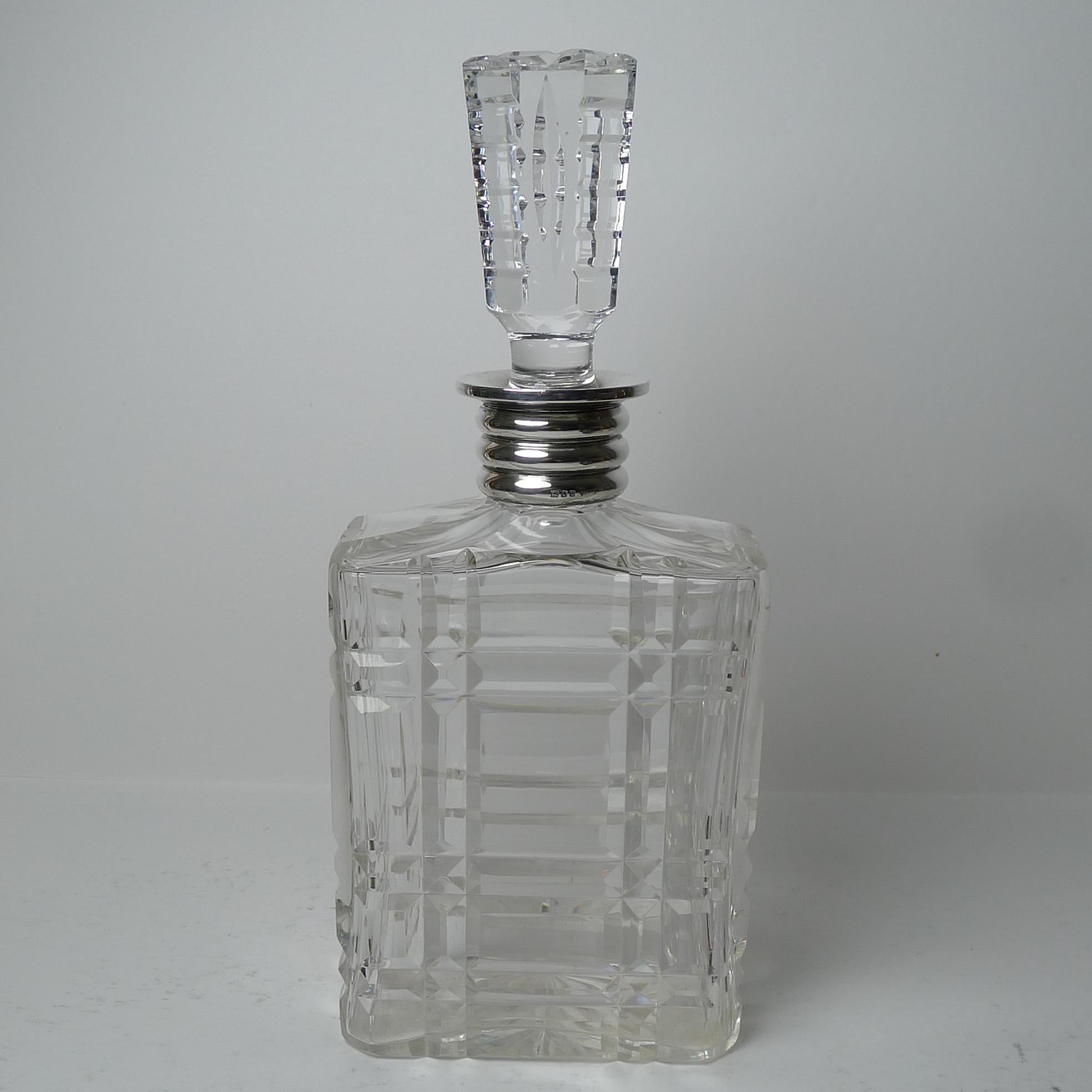 Striking English Cut Crystal and Sterling Silver Art Deco Decanter, 1935 For Sale 7