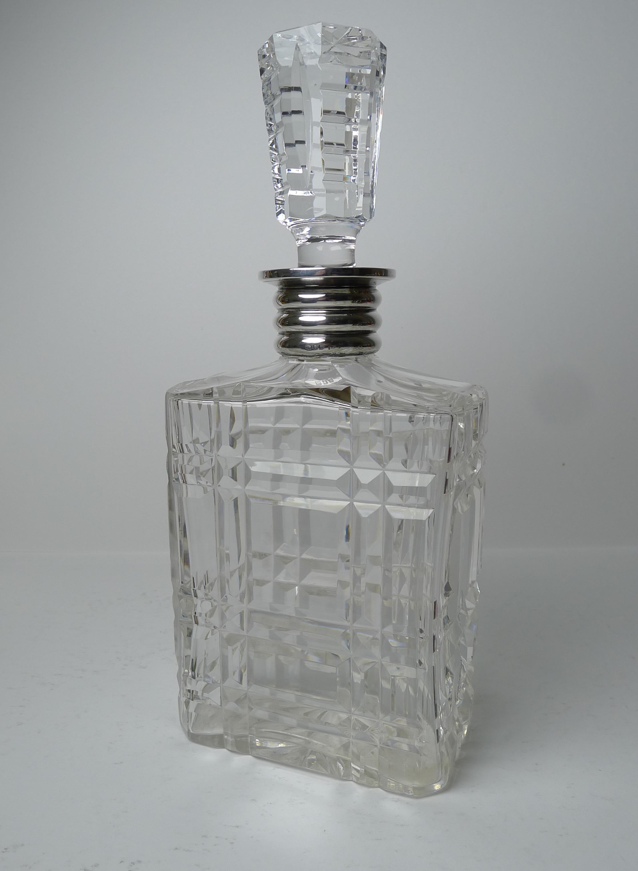 Striking English Cut Crystal and Sterling Silver Art Deco Decanter, 1935 For Sale 8