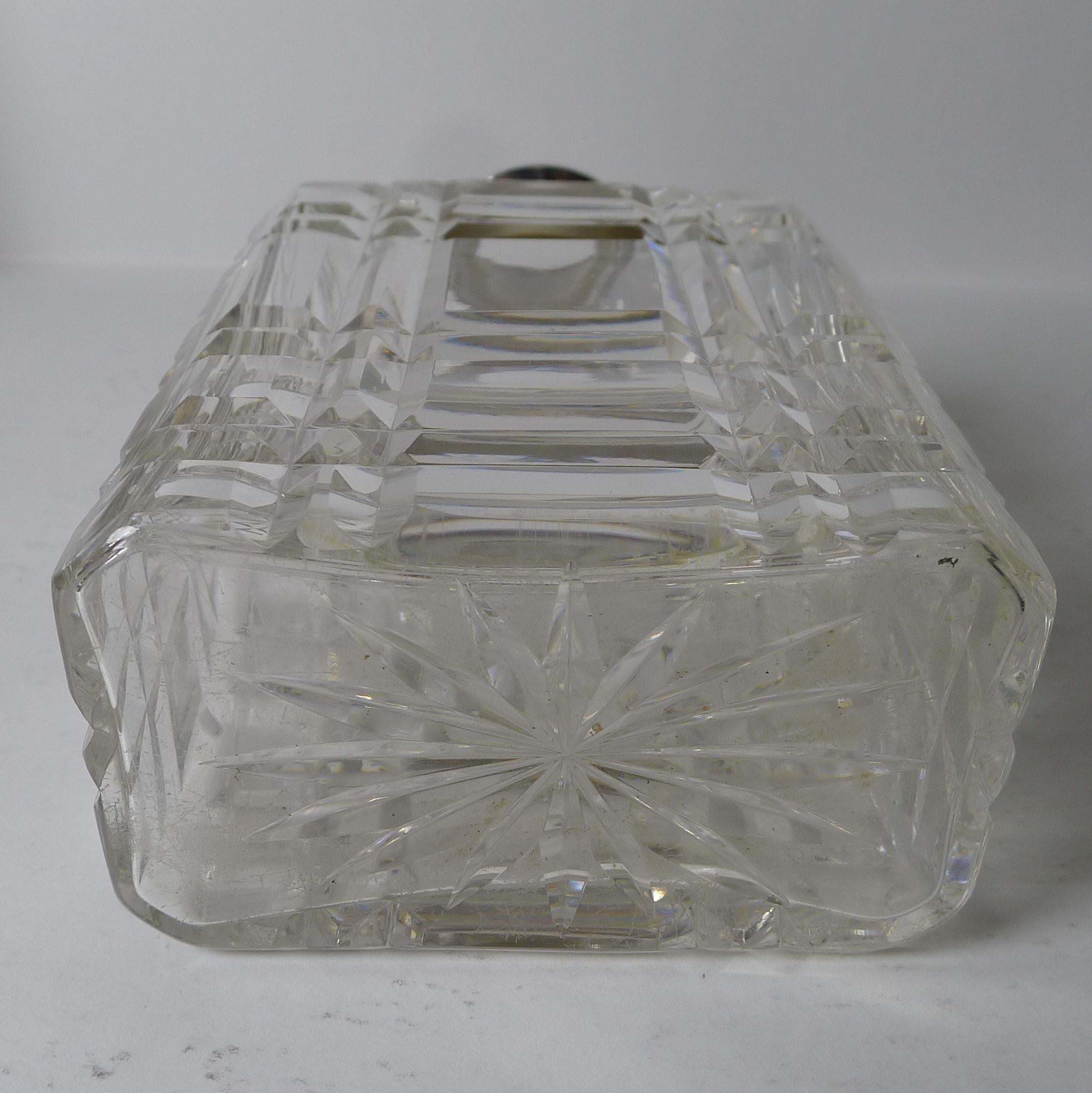 Striking English Cut Crystal and Sterling Silver Art Deco Decanter, 1935 In Good Condition For Sale In Bath, GB